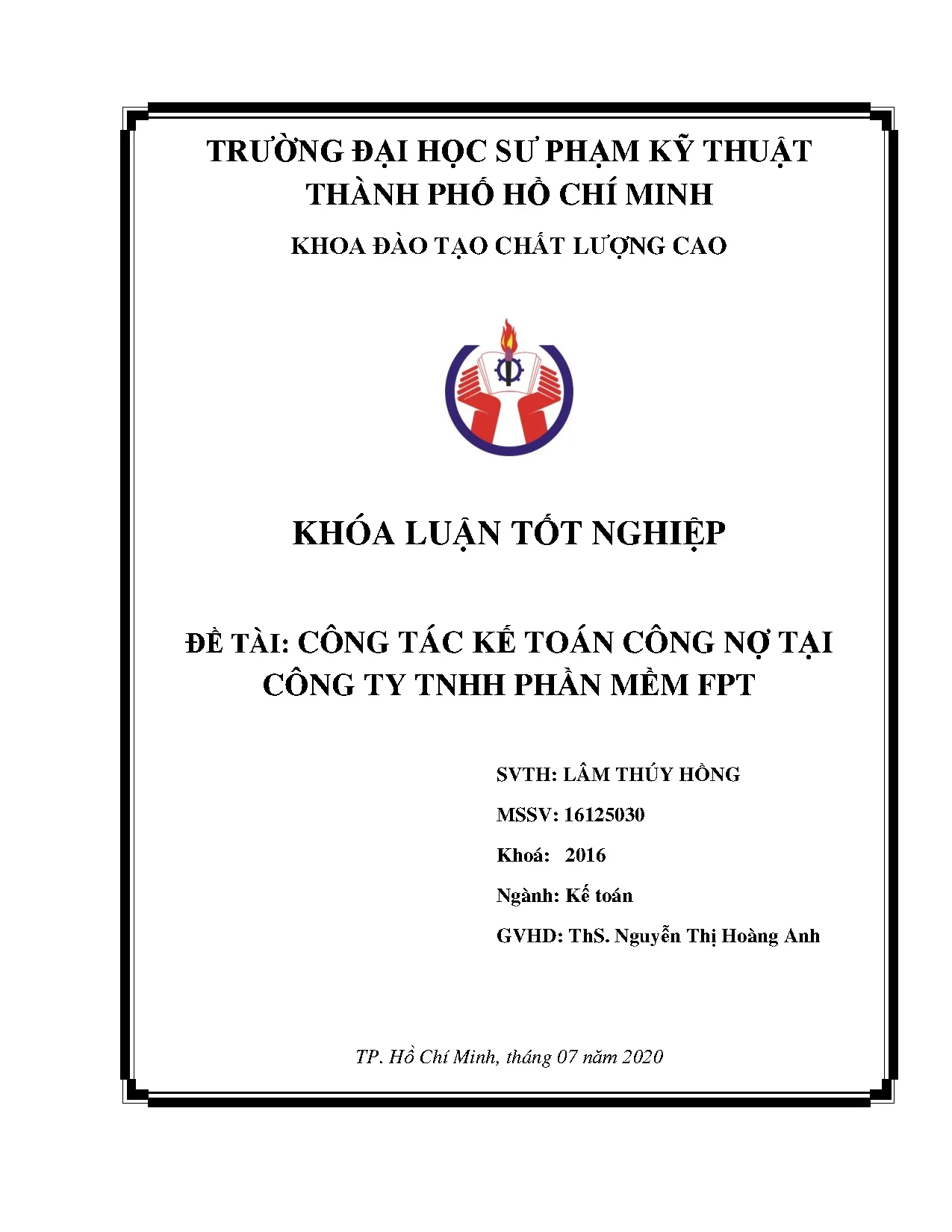 Đồ án tốt nghiệp - Công tác kế toán công nợ tại Công ty TNHH phần mềm FPT