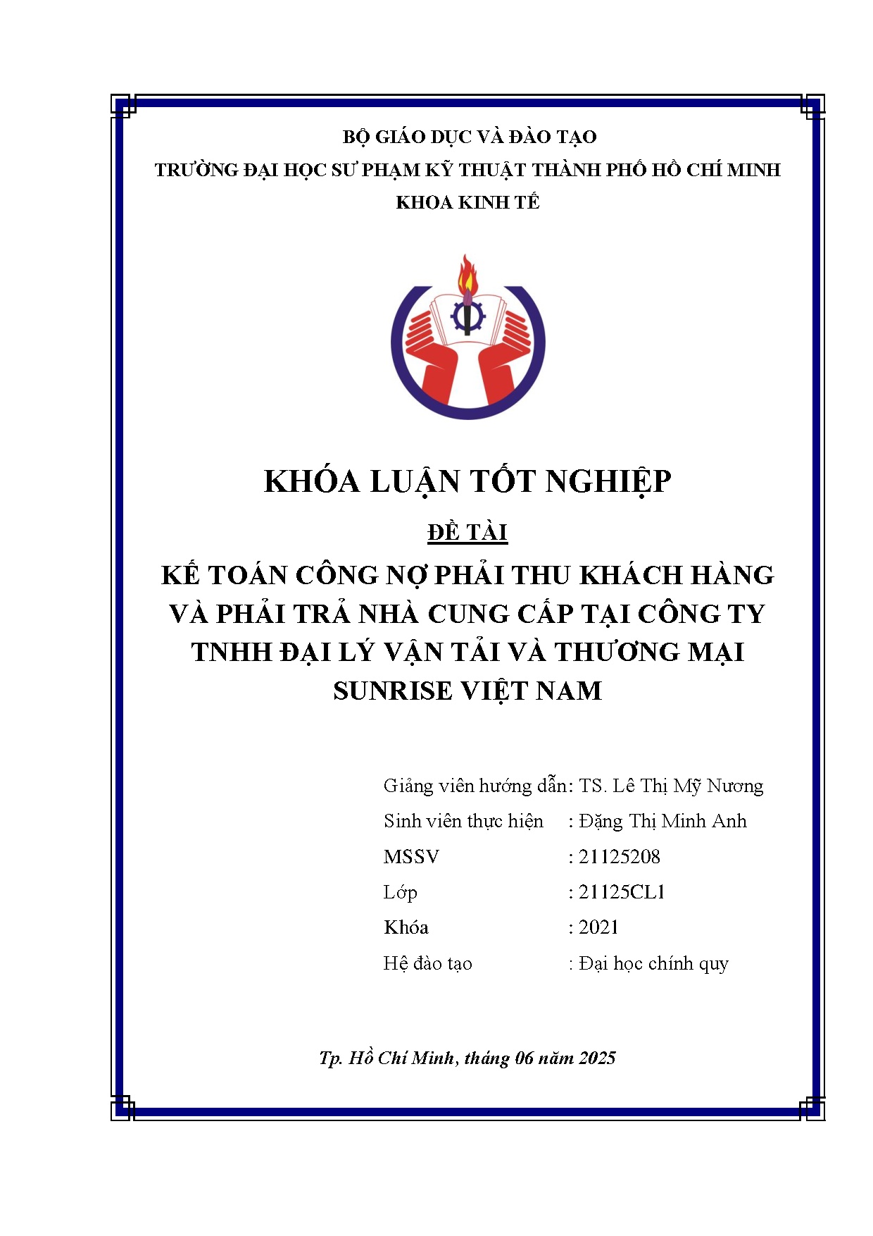 Đồ án tốt nghiệp - Kế toán công nợ phải thu khách hành và phải trả nhà cung cấp tại CTTĐLVTVTMSVN
