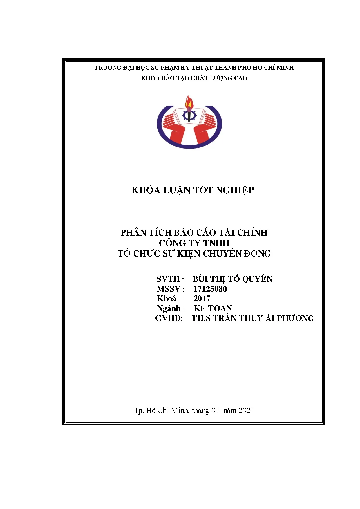 Đồ án tốt nghiệp - Phân tích báo cáo tài chính Công ty TNHH Tổ chức sự kiện chuyển động