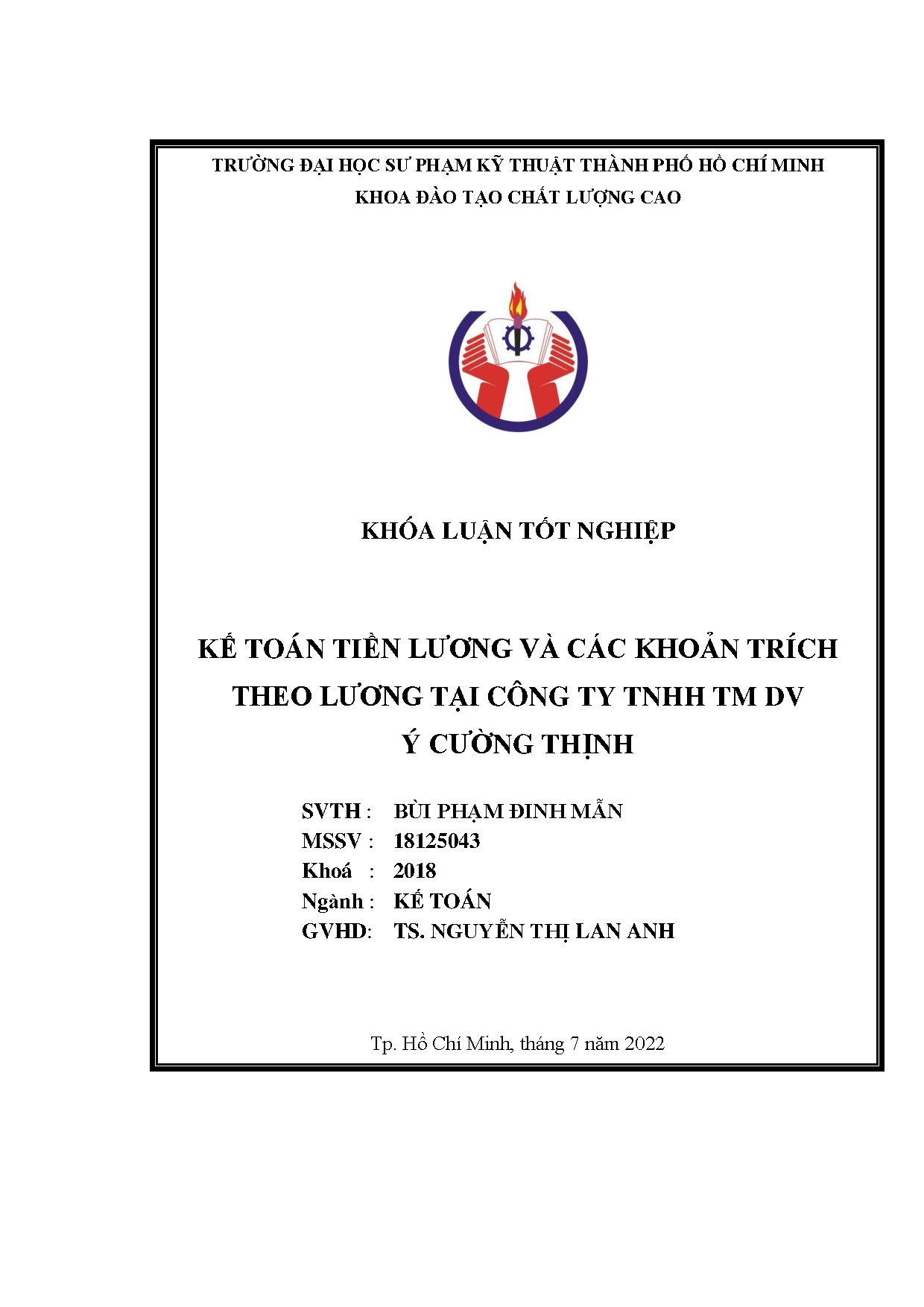 Đồ án tốt nghiệp - Kế toán tiền lương và các khoản trích theo lương tại Công ty TNHH TM DV Ý Cường T