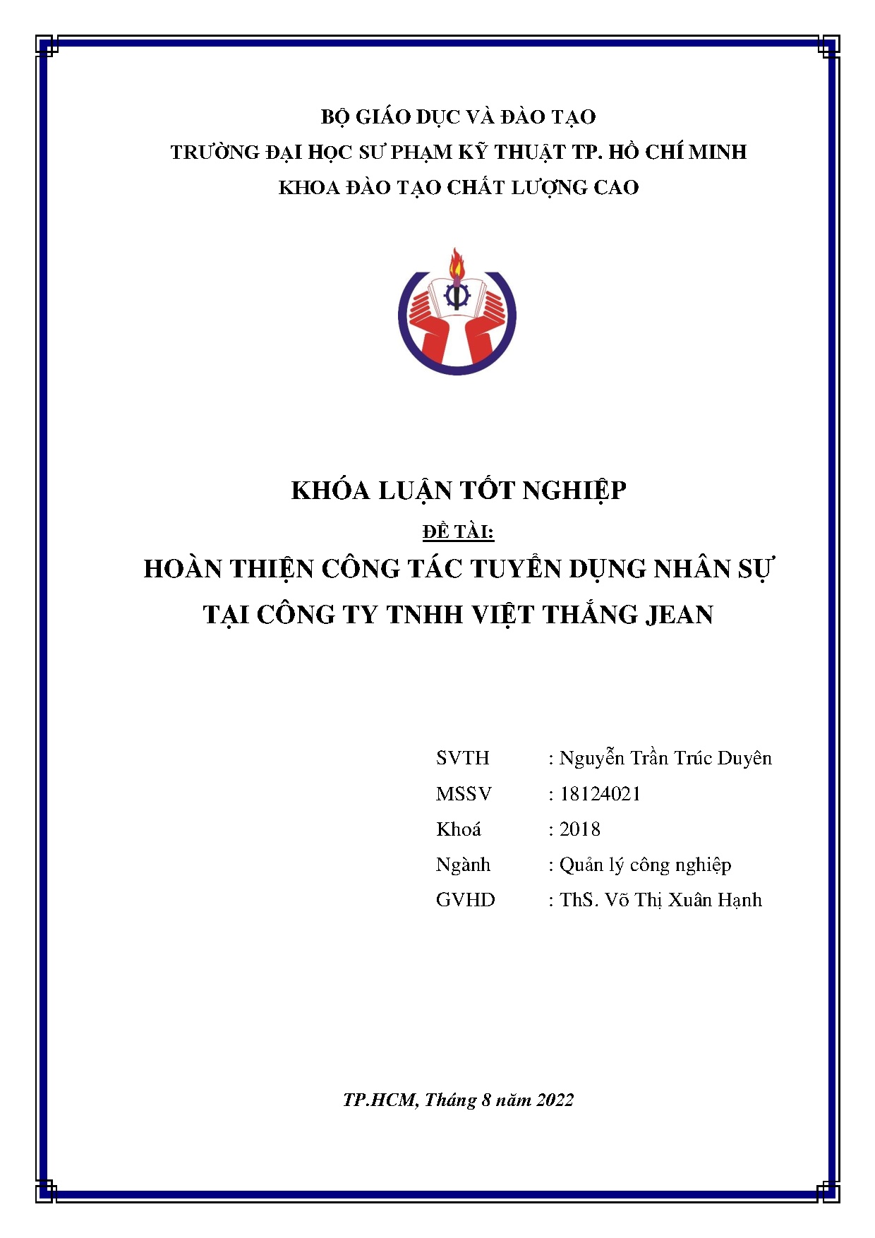 Đồ án tốt nghiệp - Hoàn thiện công tác tuyển dụng nhân sự tại Công ty TNHH Việt Thắng Jean