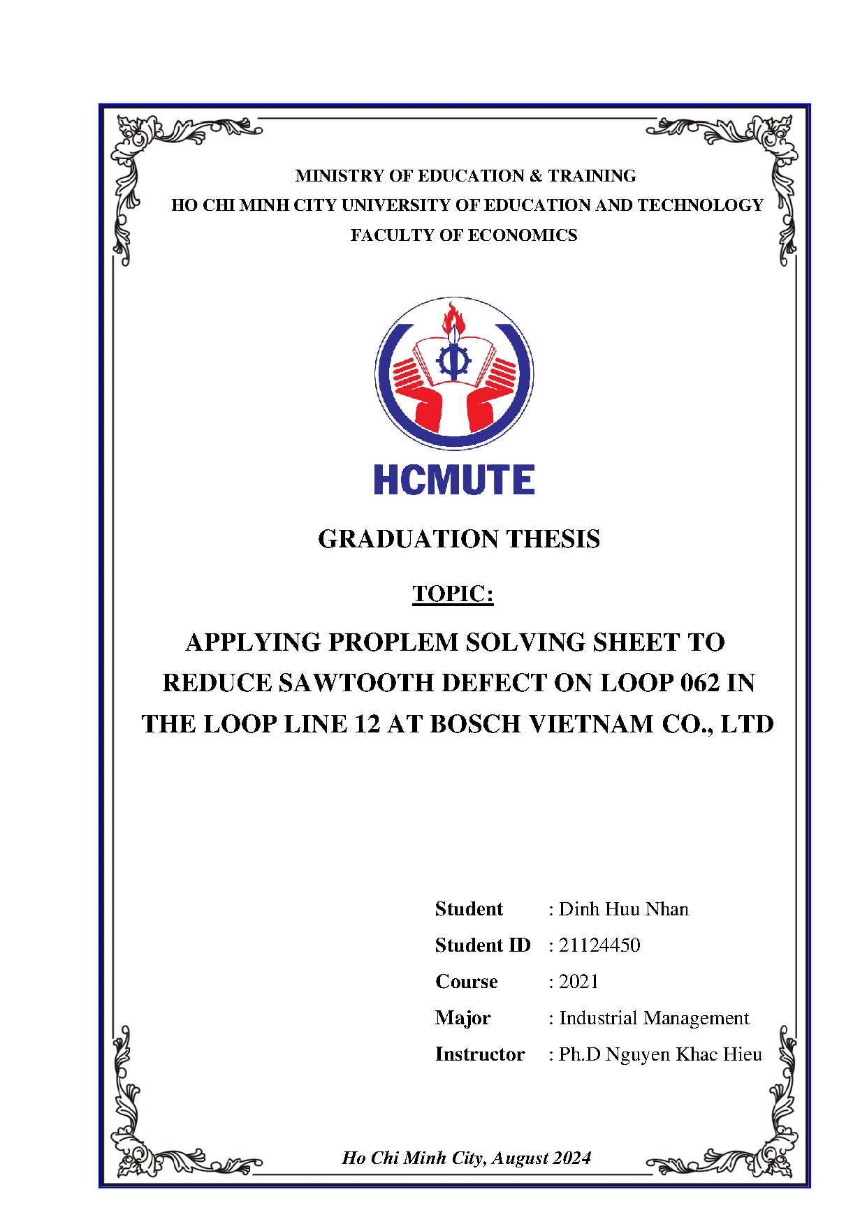 Đồ án tốt nghiệp - Applying problem solving sheet to reduce sawtooth defect on loop 062 ITLL 1 ABVCL