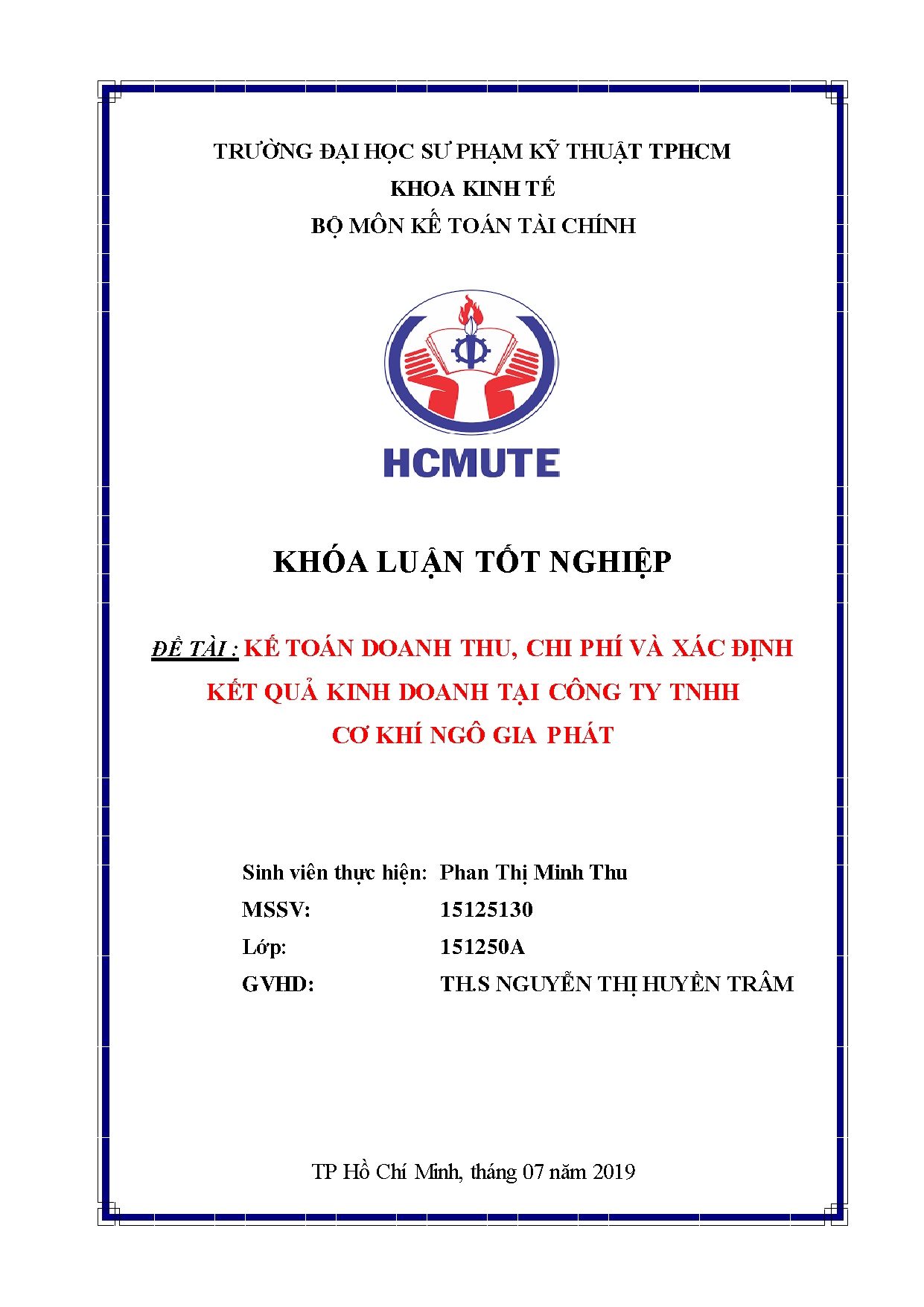 Đồ án tốt nghiệp - Kế toán doanh thu, chi phí và xác định kết quả kinh doanh tại công ty TNHH CKNGP