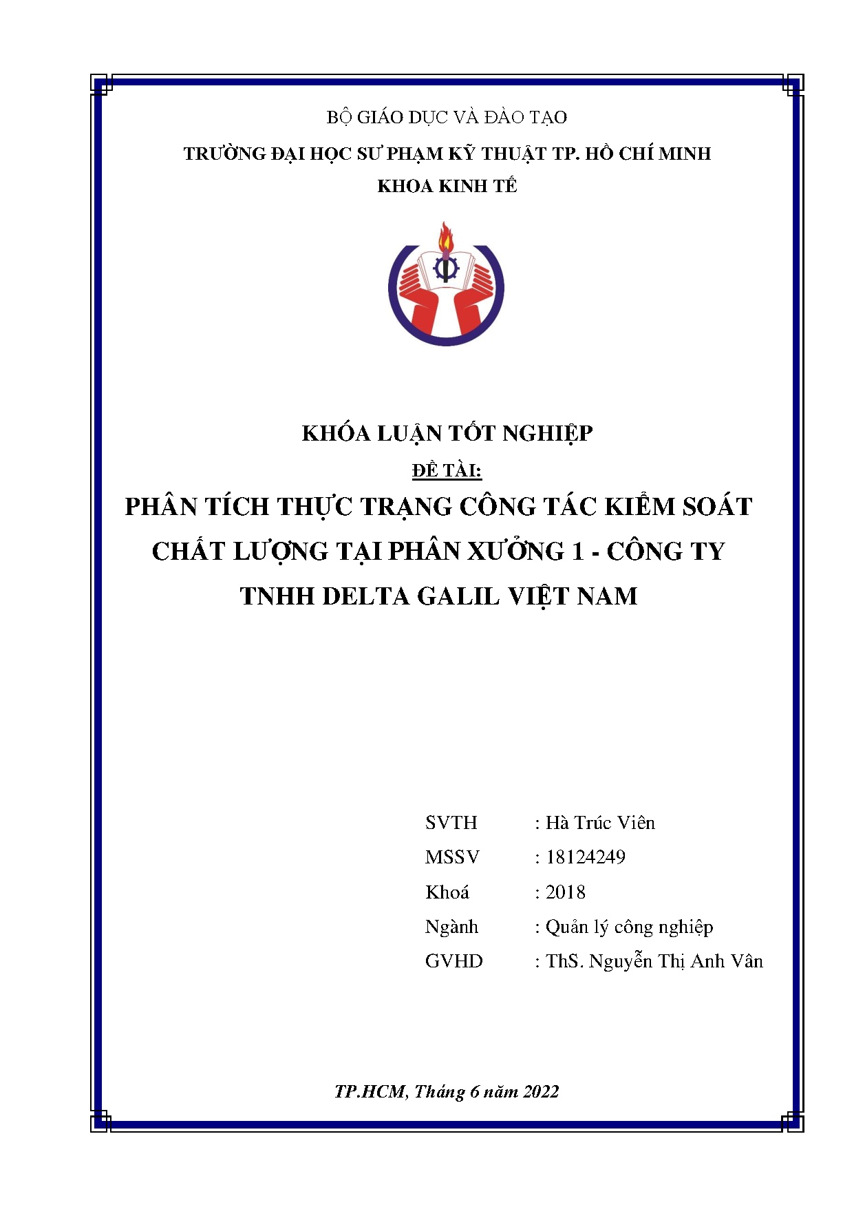 Đồ án tốt nghiệp - Phân tích thực trạng công tác kiểm soát chất lượng tại phân xưởng 1 - Công TTDGVN