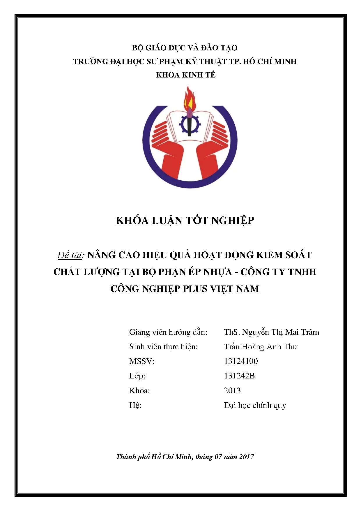 Đồ án tốt nghiệp - Nâng cao hiệu quả hoạt động kiểm soát chất lượng tại bộ phận ép nhựa - CTTCNPVNĐ