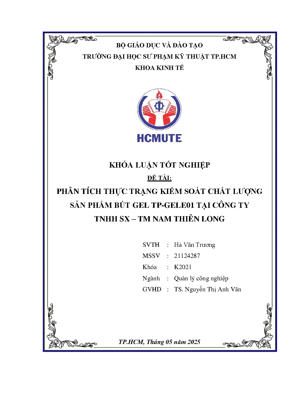 Đồ án tốt nghiệp - Phân tích thực trạng kiểm soát chất lượng sản phẩm bút gel TP-GELE01 TCTTS - TNTL