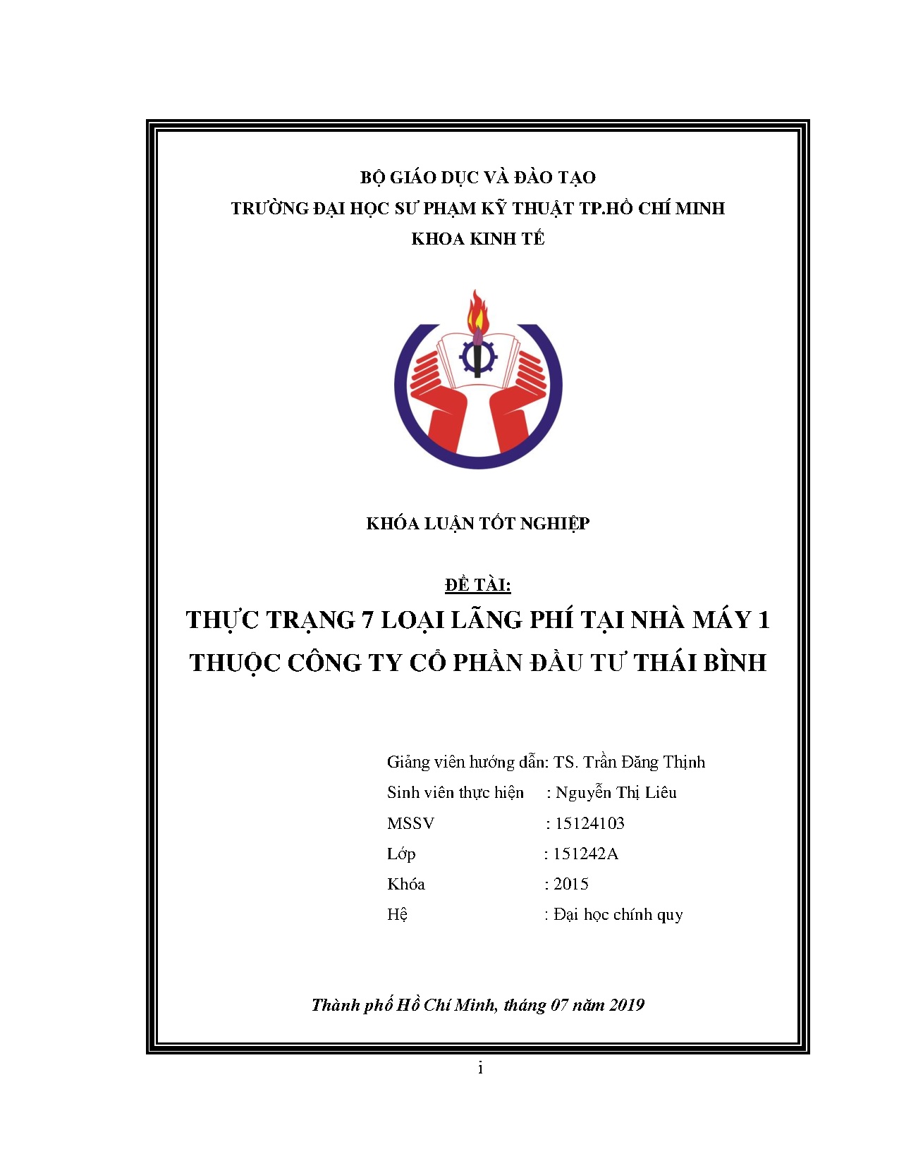 Đồ án tốt nghiệp - Thực trạng 7 loại lãng phí tại nhà máy 1 thuộc công ty cổ phần đầu tư Thái Bình