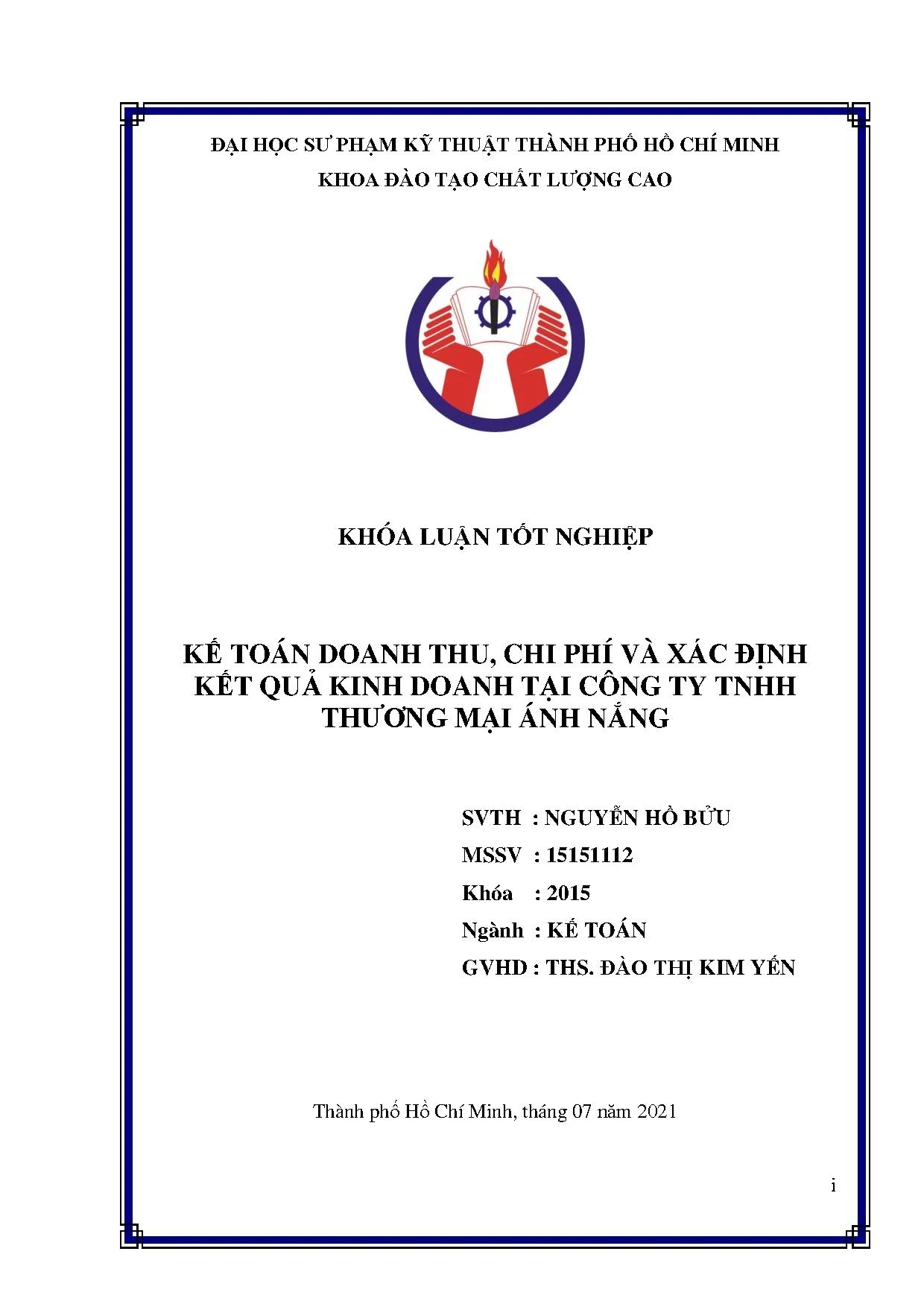 Đồ án tốt nghiệp - Kế toán doanh thu, chi phí và xác định kết quả kinh doanh TCTTTMÁNĐÁTNKĐTCLCNKT