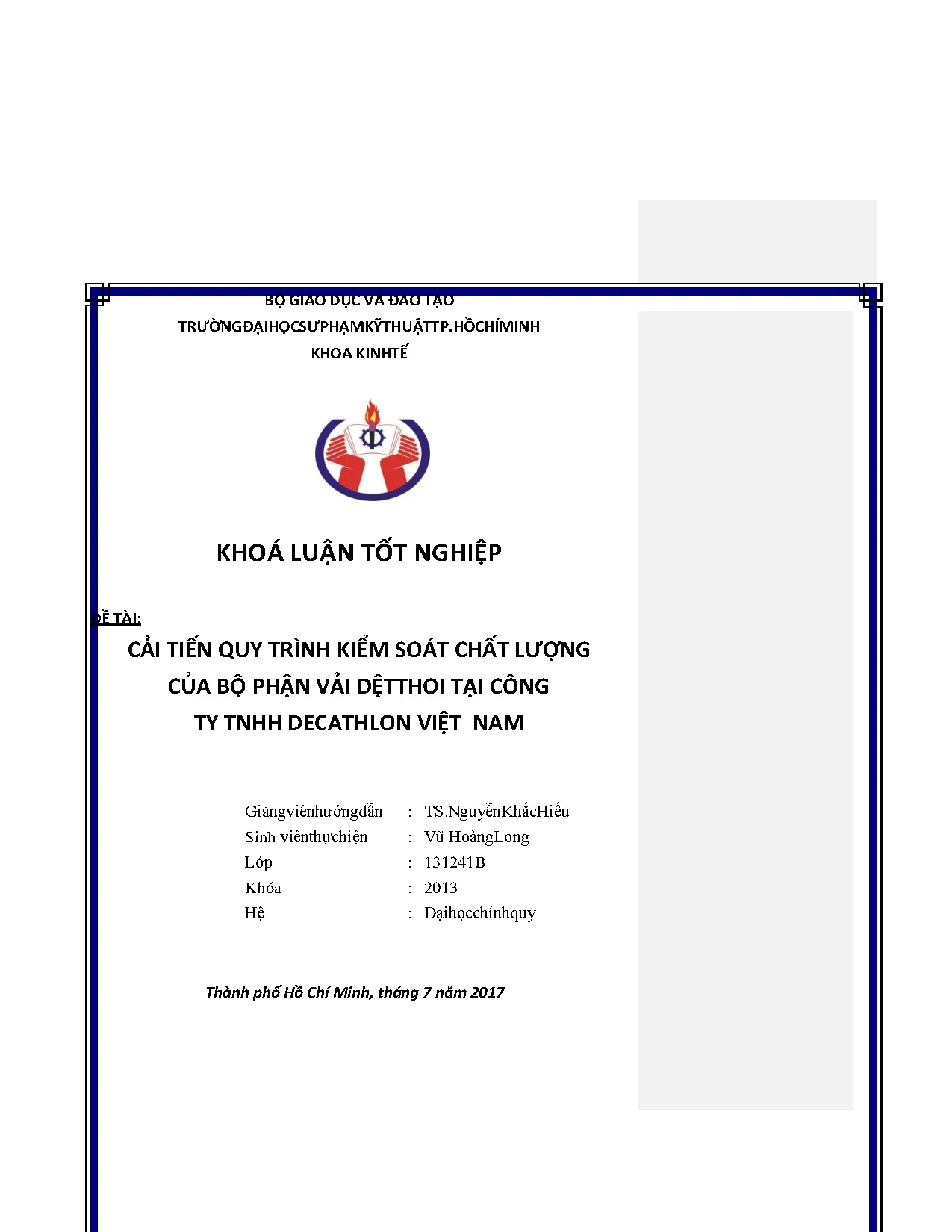 Đồ án tốt nghiệp - Cải tiến quy trình kiểm soát chất lượng của bộ phận vải dệt thoi tại Công ty TDVN