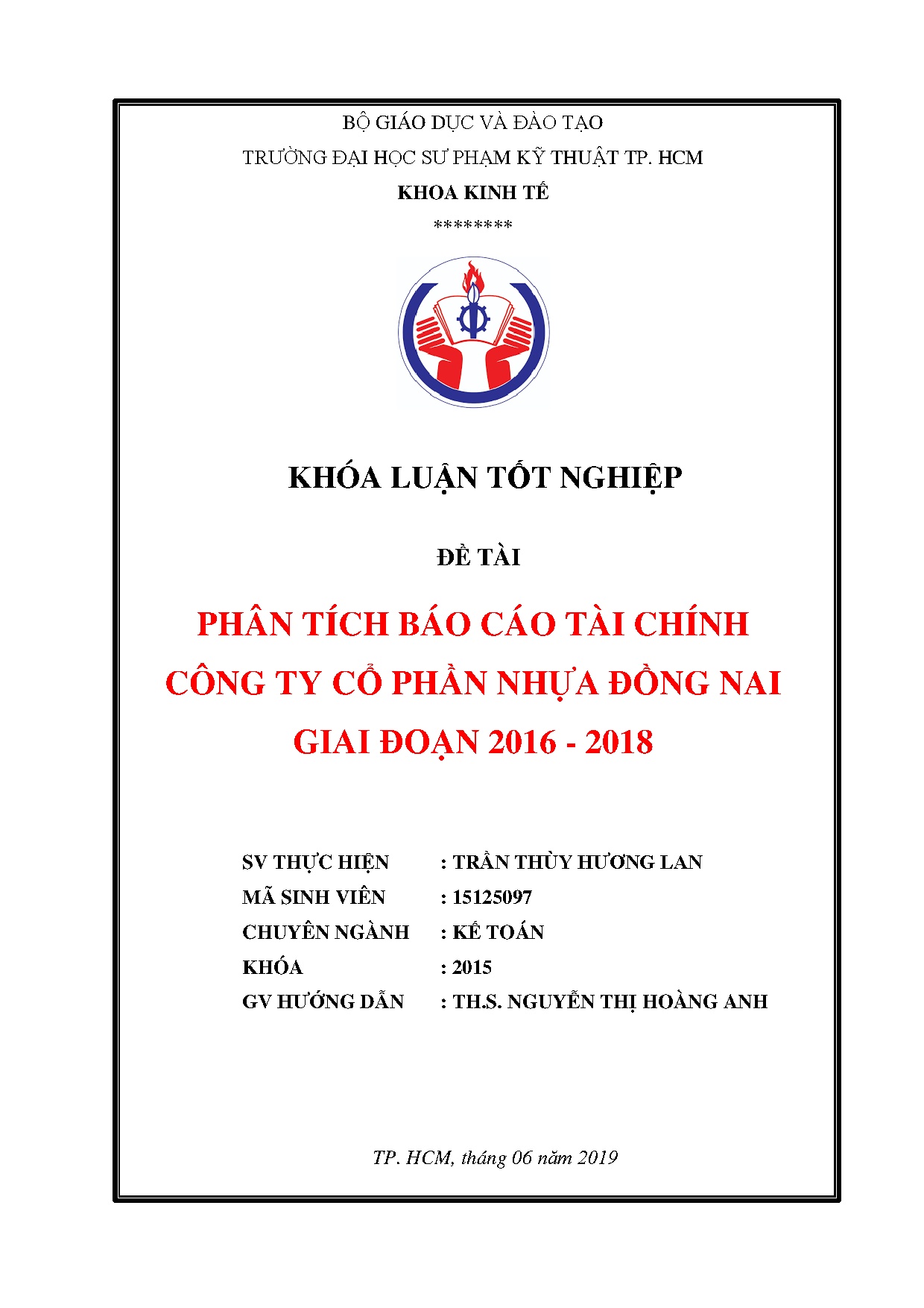 Đồ án tốt nghiệp - Phân tích báo cáo tài chính công ty cổ phần nhựa Đồng Nai giai đoạn 2016-2018