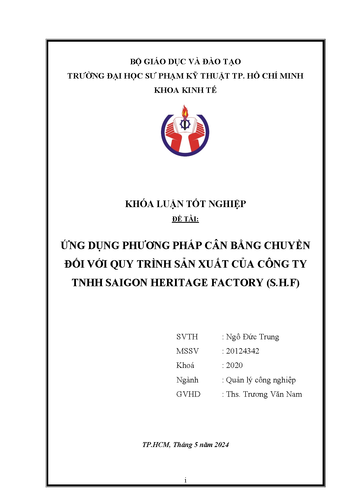 Đồ án tốt nghiệp - Ứng dụng phương pháp cân bằng chuyền đối với quy trình sản xuất của Công TTSHF (