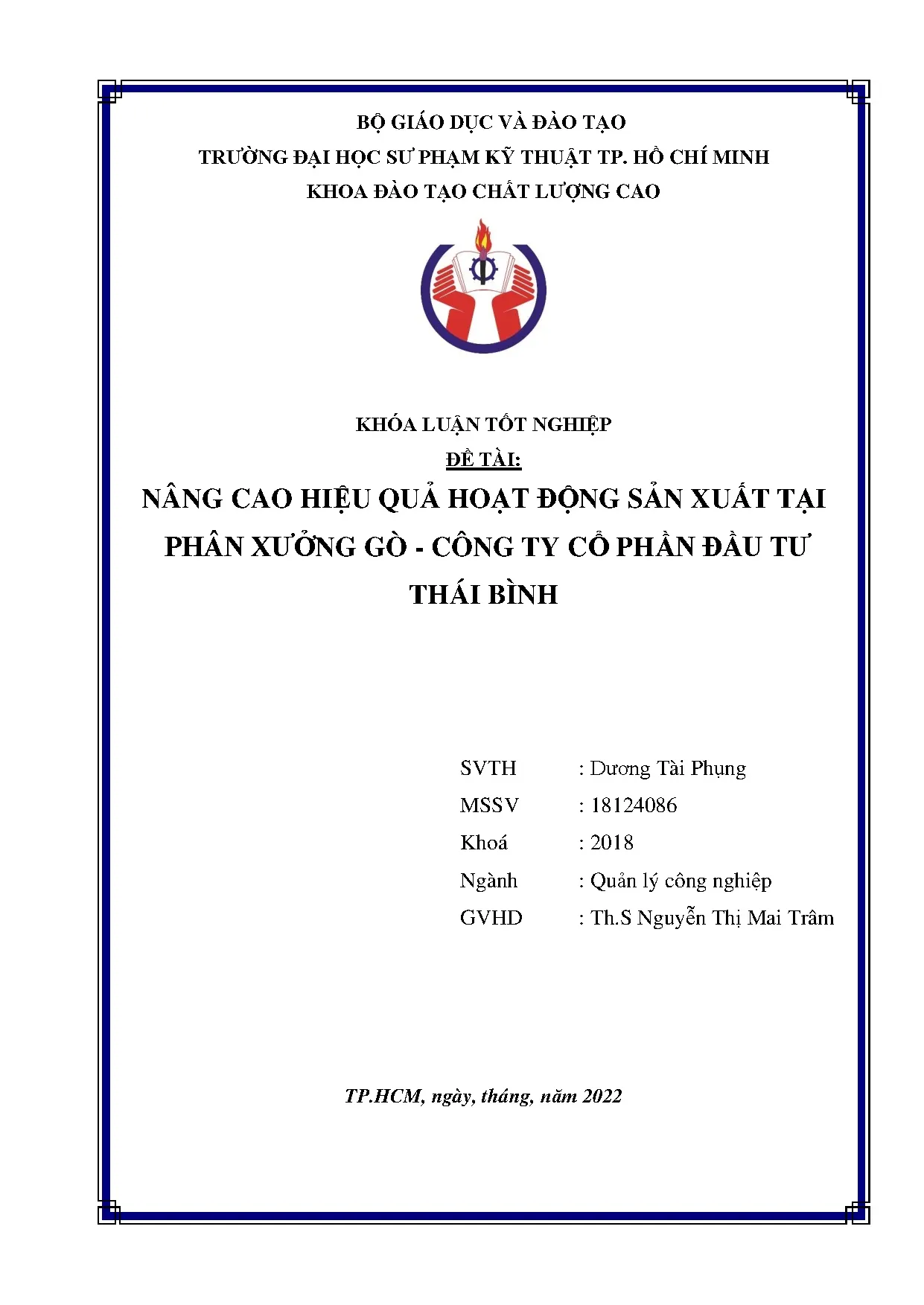 Đồ án tốt nghiệp - Nâng cao hiệu quả hoạt động sản xuất tại phân xưởng gò - Công ty cổ phần đầu TTB