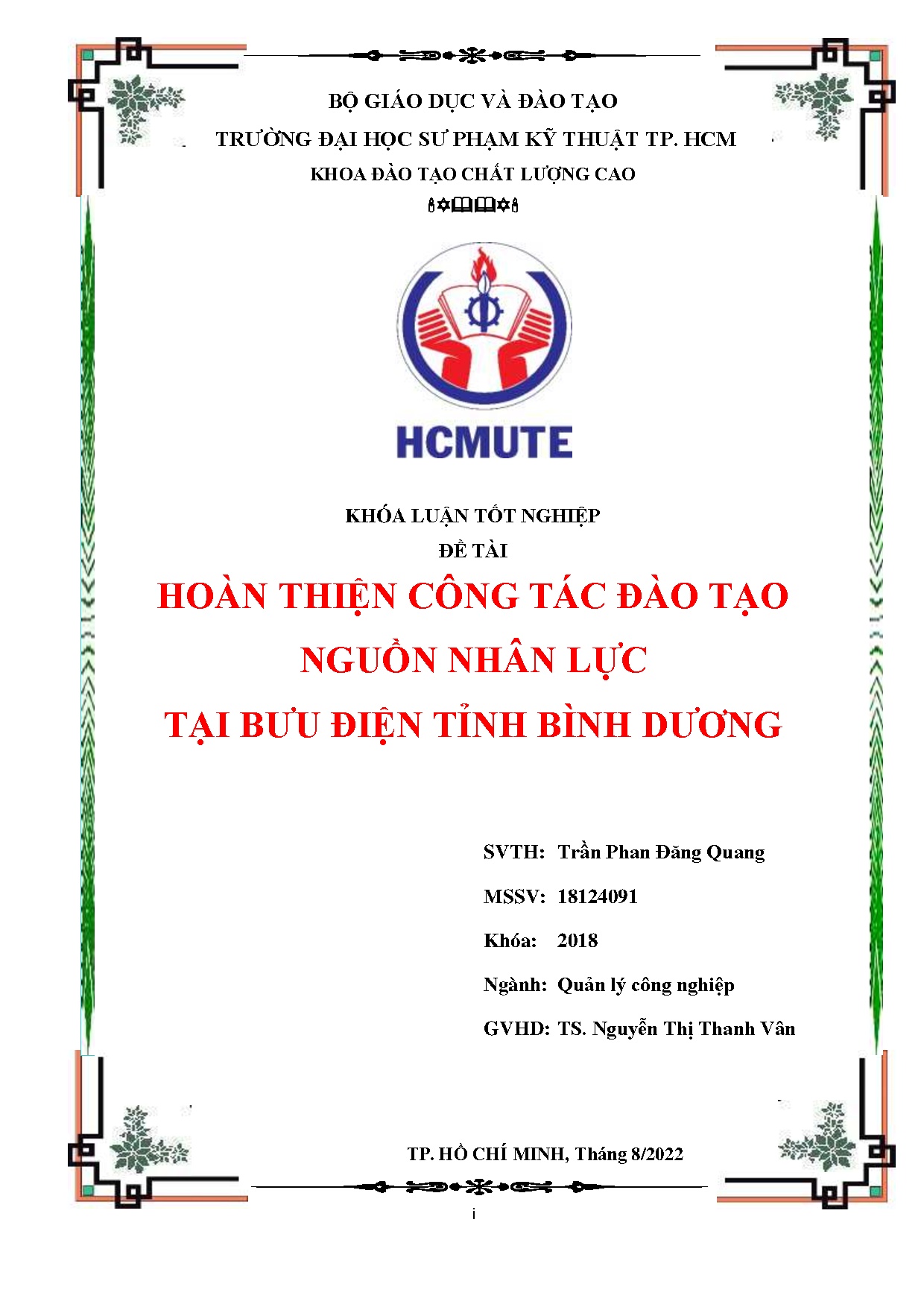 Đồ án tốt nghiệp - Hoàn thiện công tác đào tạo nguồn nhân lực Tại Bưu điện tỉnh Bình Dương
