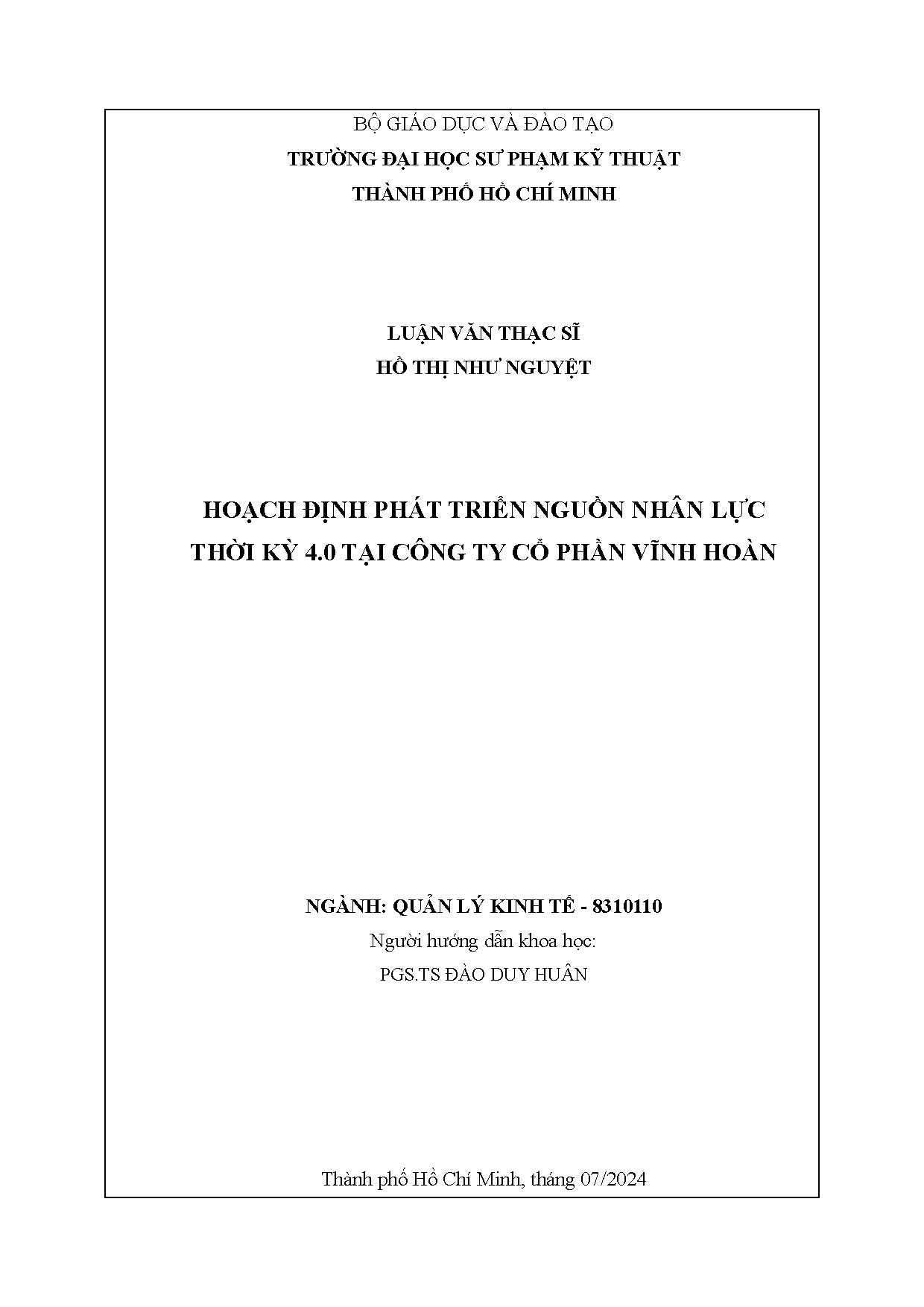 Luận văn thạc sĩ - Hoạch định phát triển nguồn nhân lực thời kỳ 4.0 tại Công ty cổ phần Vĩnh Hoàn