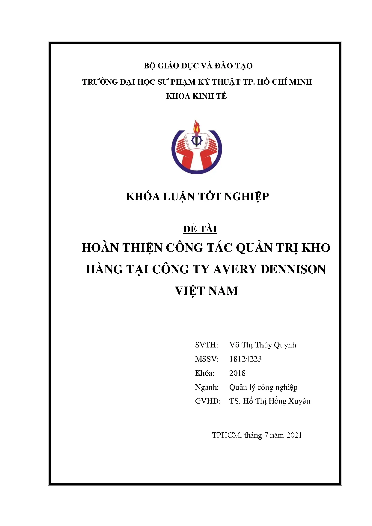 Đồ án tốt nghiệp - Hoàn thiện công tác quản trị kho hàng tại Công ty Avery Dennison Việt Nam