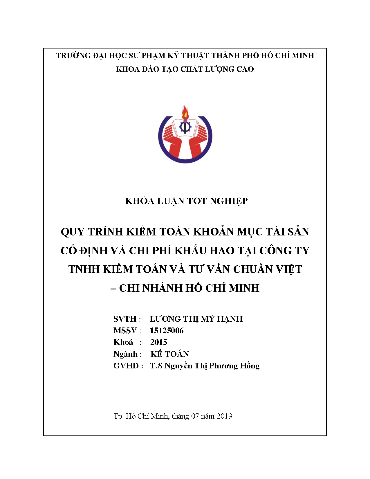 Đồ án tốt nghiệp - Quy trình kiểm toán khoản mục tài sản cố định và chi phí KHTCTTKTVTVCV - CNHCM