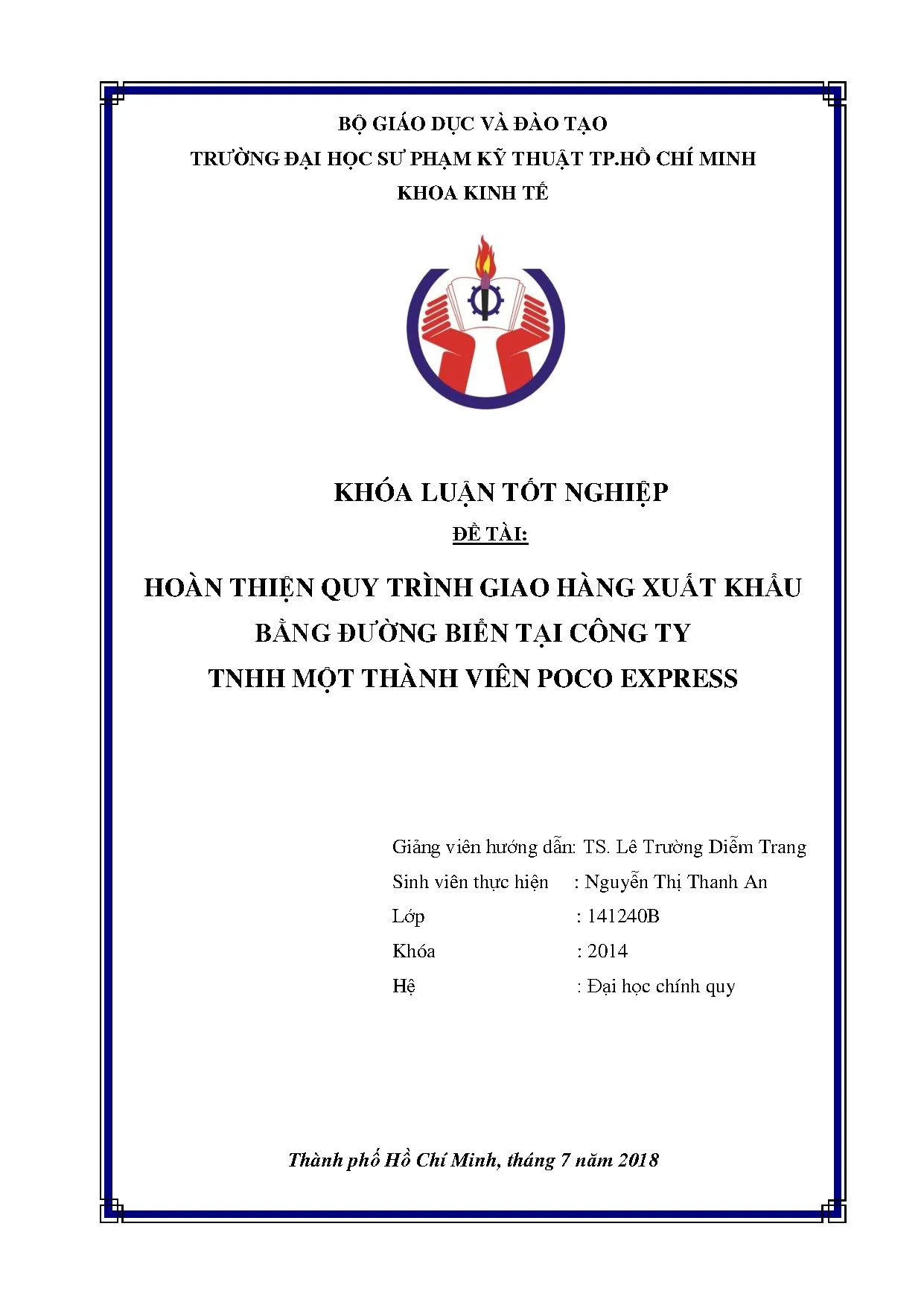 Đồ án tốt nghiệp - Hoàn thiện quy trình giao hàng xuất khẩu bằng đường biển tại công ty TNHH MTVPE