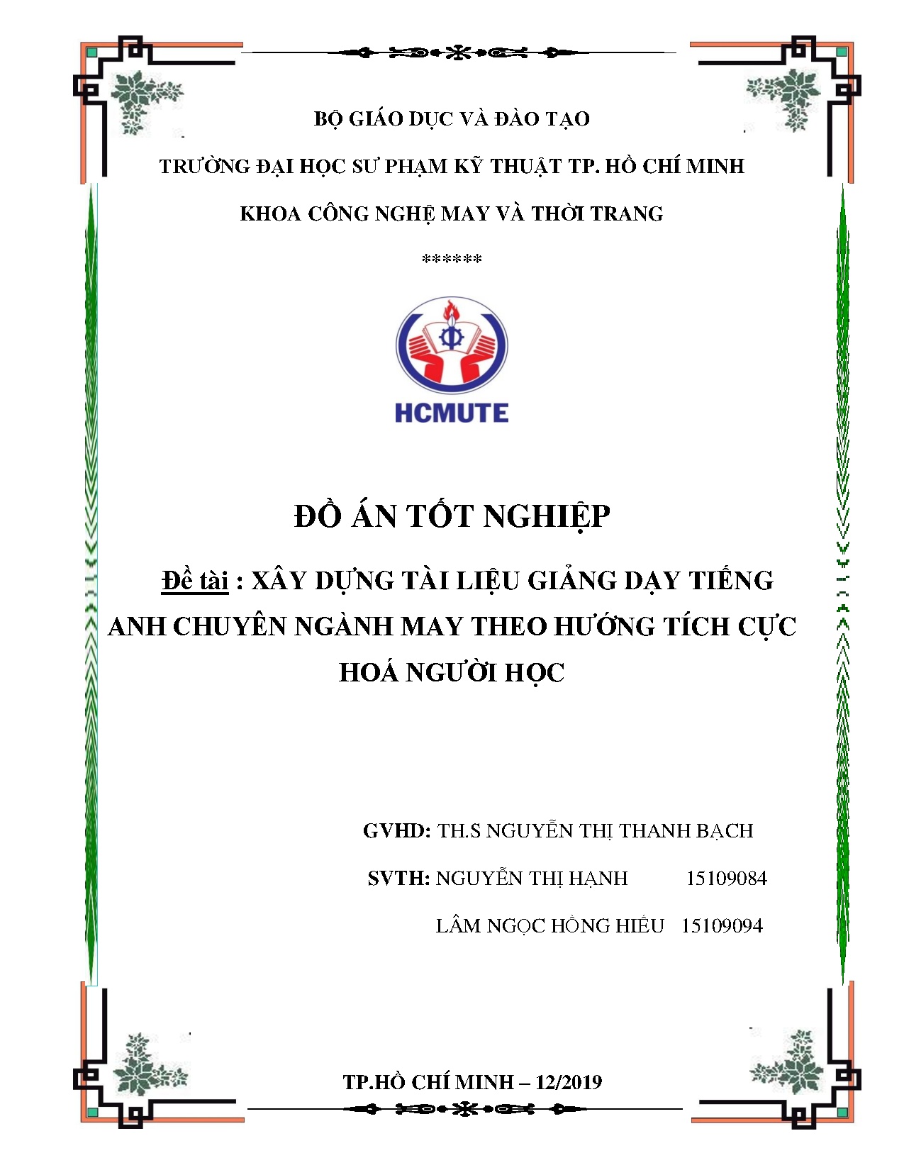 Đồ án tốt nghiệp - Xây dựng tài liệu giảng dạy Tiếng Anh chuyên ngành may theo hướng dẫn TCHNH