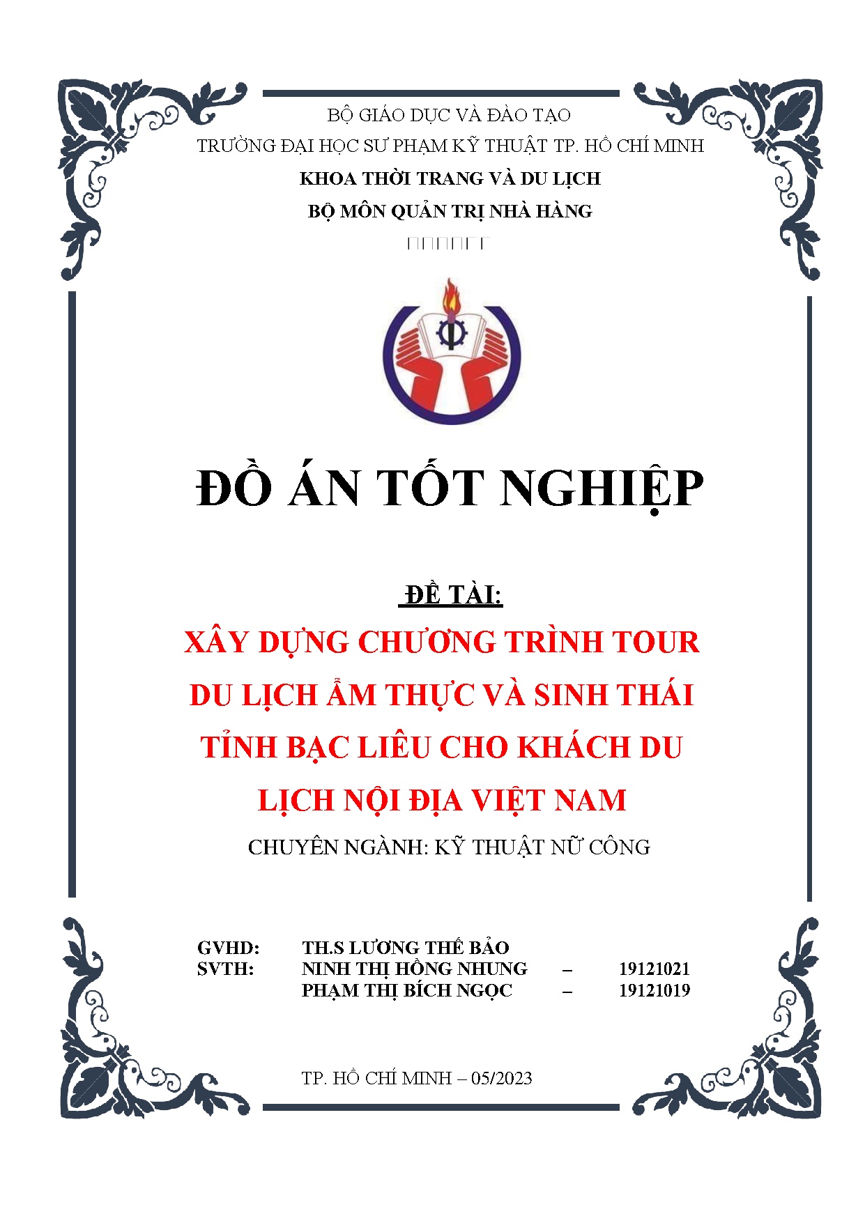 Đồ án tốt nghiệp - Xây dựng chương trình tour du lịch ẩm thực và sinh thái tỉnh Bạc Liêu cho KDLNĐVN