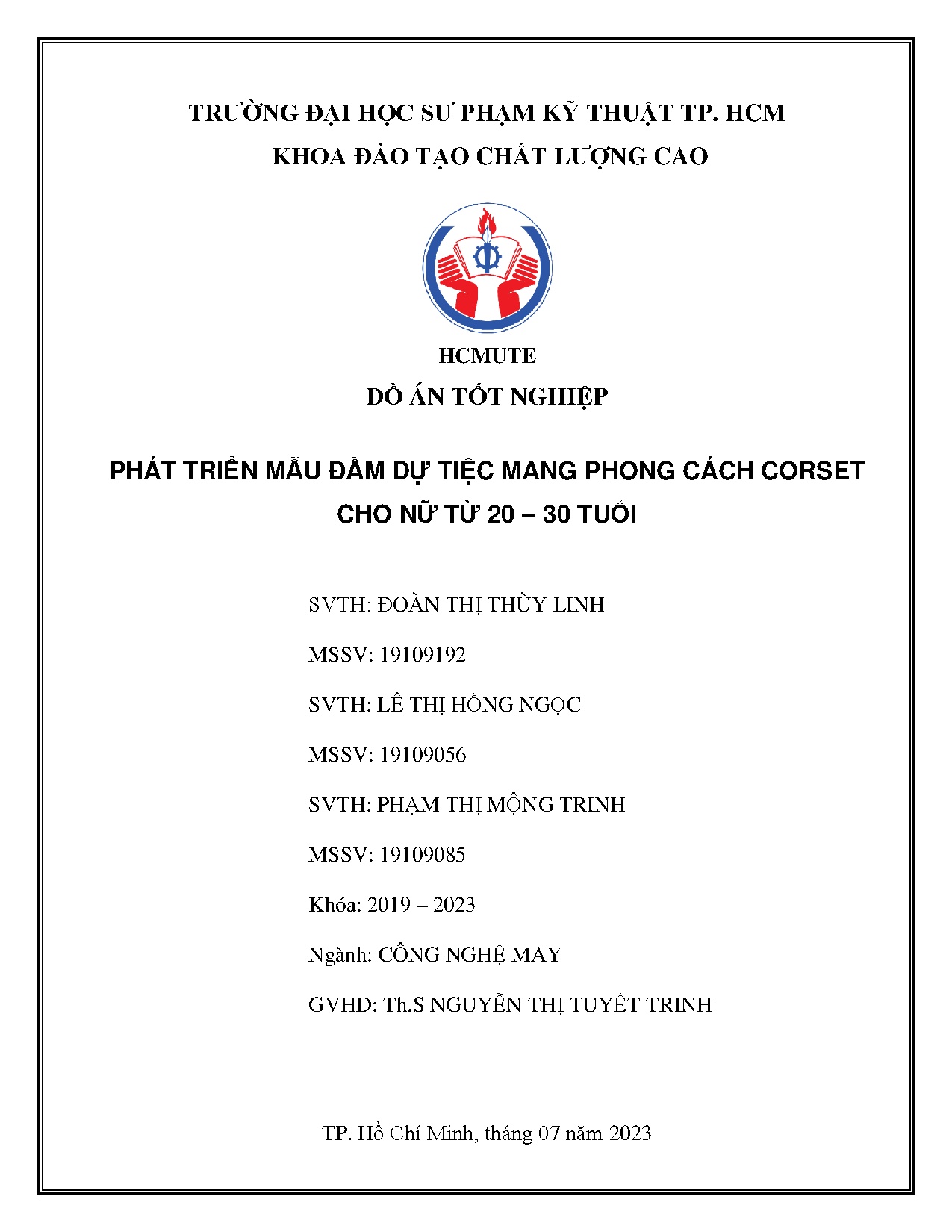 Đồ án tốt nghiệp - Phát triển mẫu đầm dự tiệc mang phong cách Corset cho nữ từ 20-30 tuổi