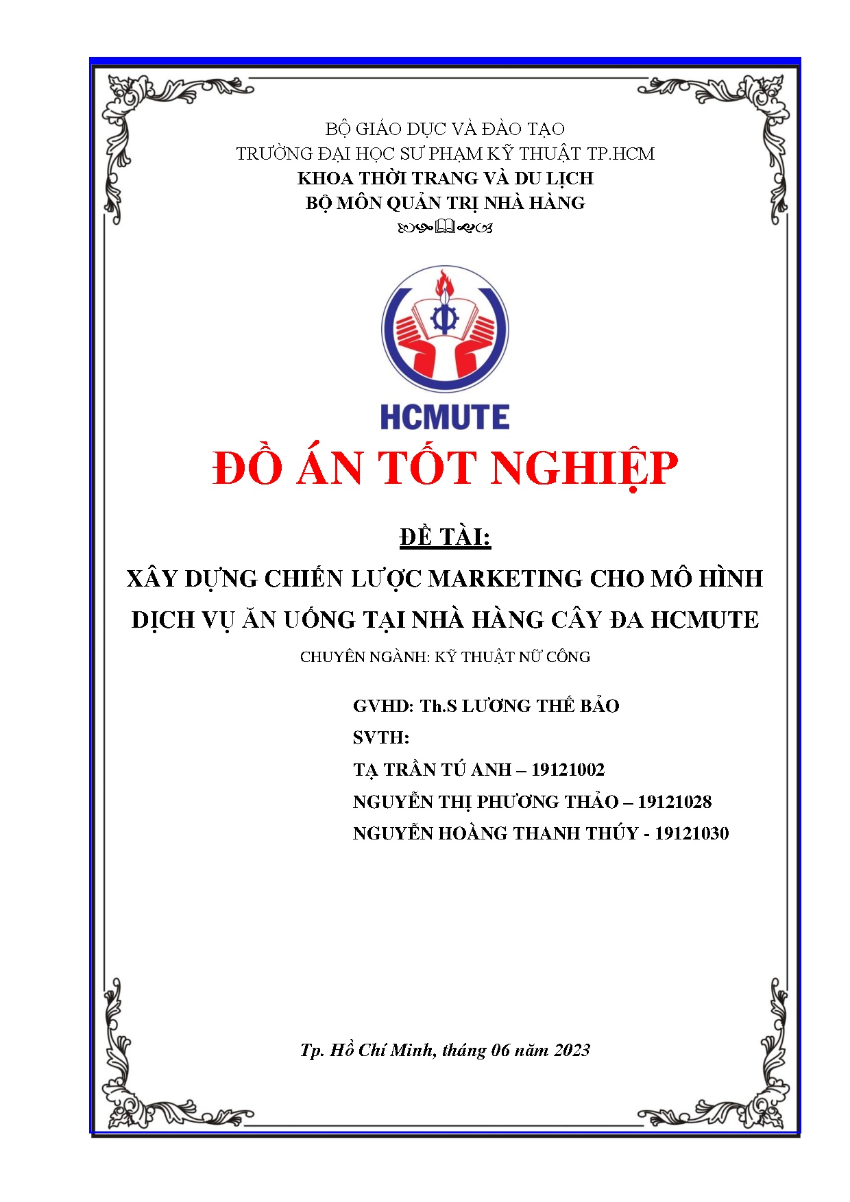 Đồ án tốt nghiệp - Xây dựng chiến lược marketing cho mô hình dịch vụ ăn uống tại nhà hàng Cây Đa H