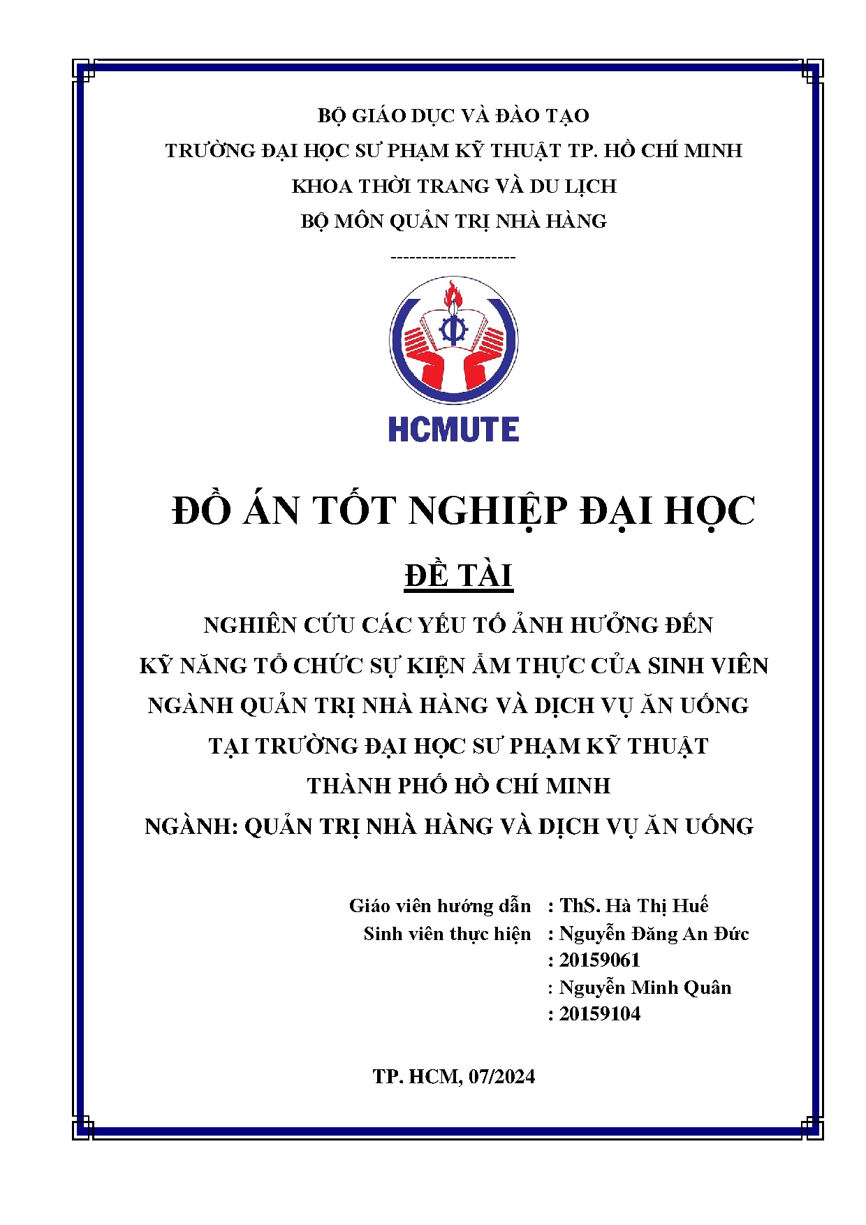 Đồ án tốt nghiệp - Nghiên cứu các yếu tố ảnh hưởng đến kỹ năng tổ CSKẨTCSVNQTNHVDVĂUTTĐHSPKTTPHCM