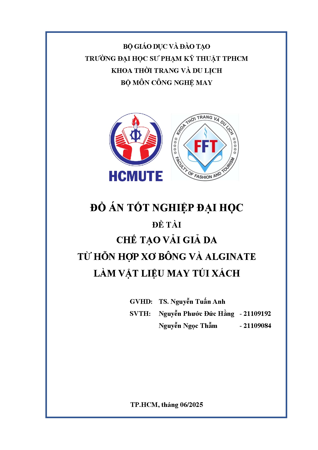 Đồ án tốt nghiệp - Chế tạo vải giả da từ hỗn hợp xơ bông và Alginate làm vật liệu may túi xách