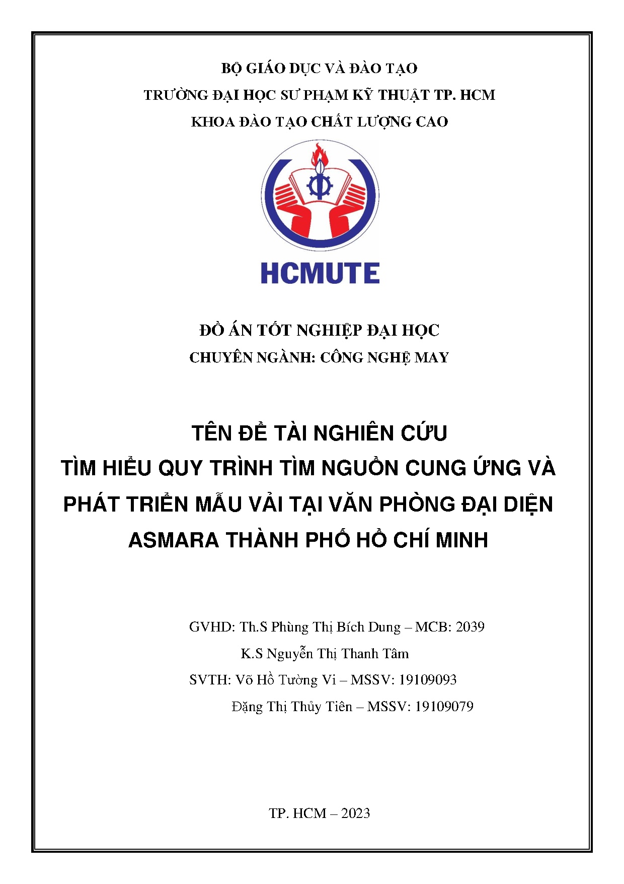 Đồ án tốt nghiệp - Tìm hiểu quy trình tìm nguồn cung ứng và phát triển mẫu vải tại Văn PĐDATPHCM