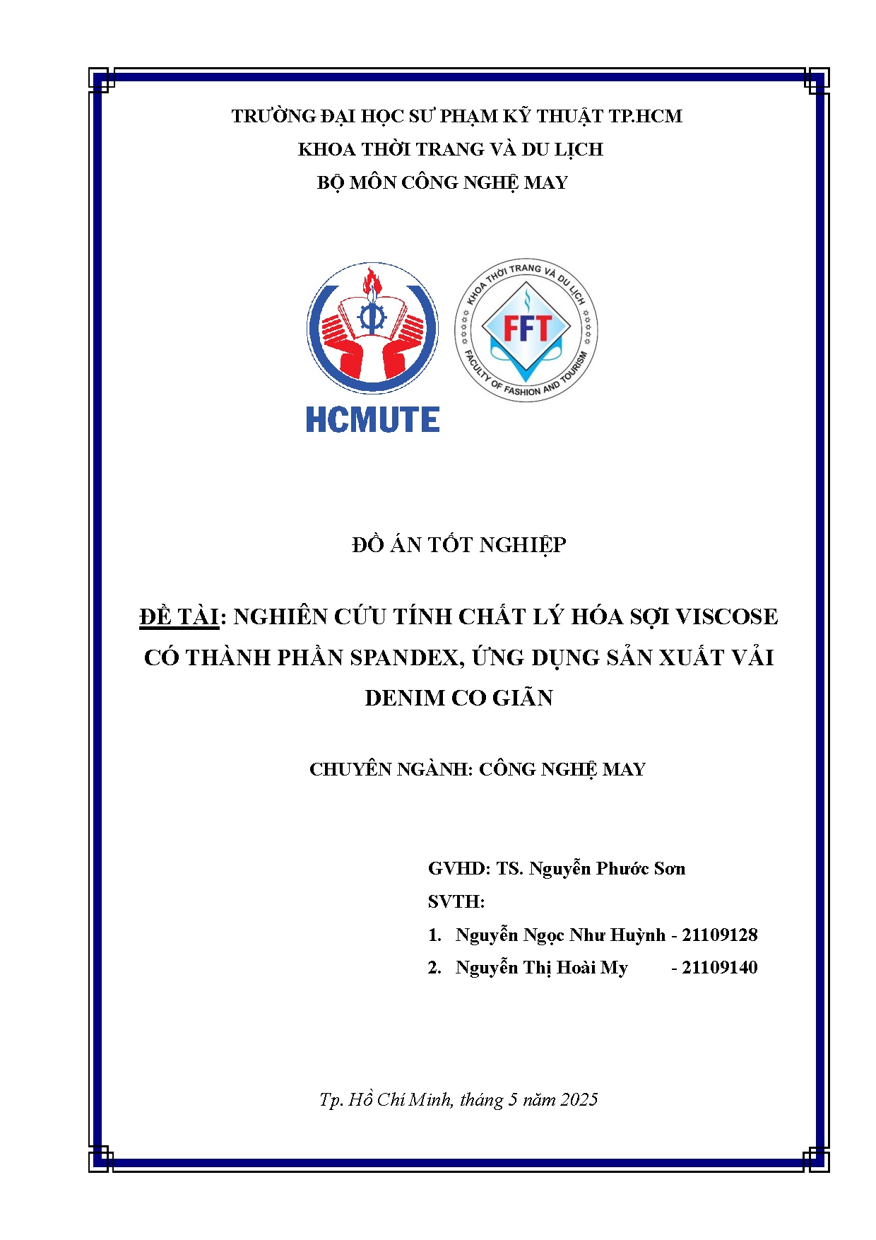 Đồ án tốt nghiệp - Nghiên cứu tính chất lý hóa sợi Viscose có thành phần spandex, ứng dụng sản XVDCG