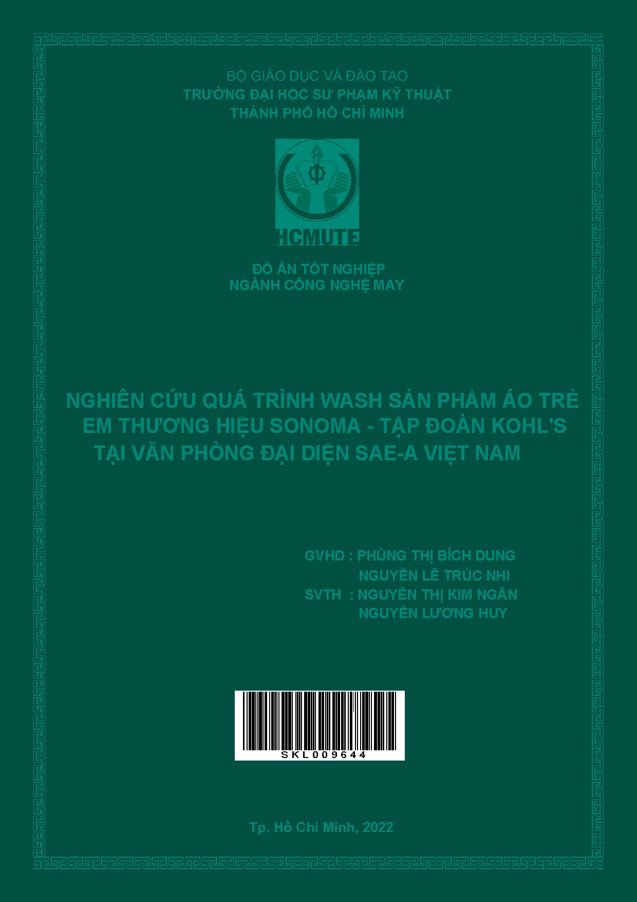 Đồ án tốt nghiệp - Nghiên cứu quá trình Wash sản phẩm áo trẻ em thương hiệu Sonoma - tập ĐKTVPĐDSVN