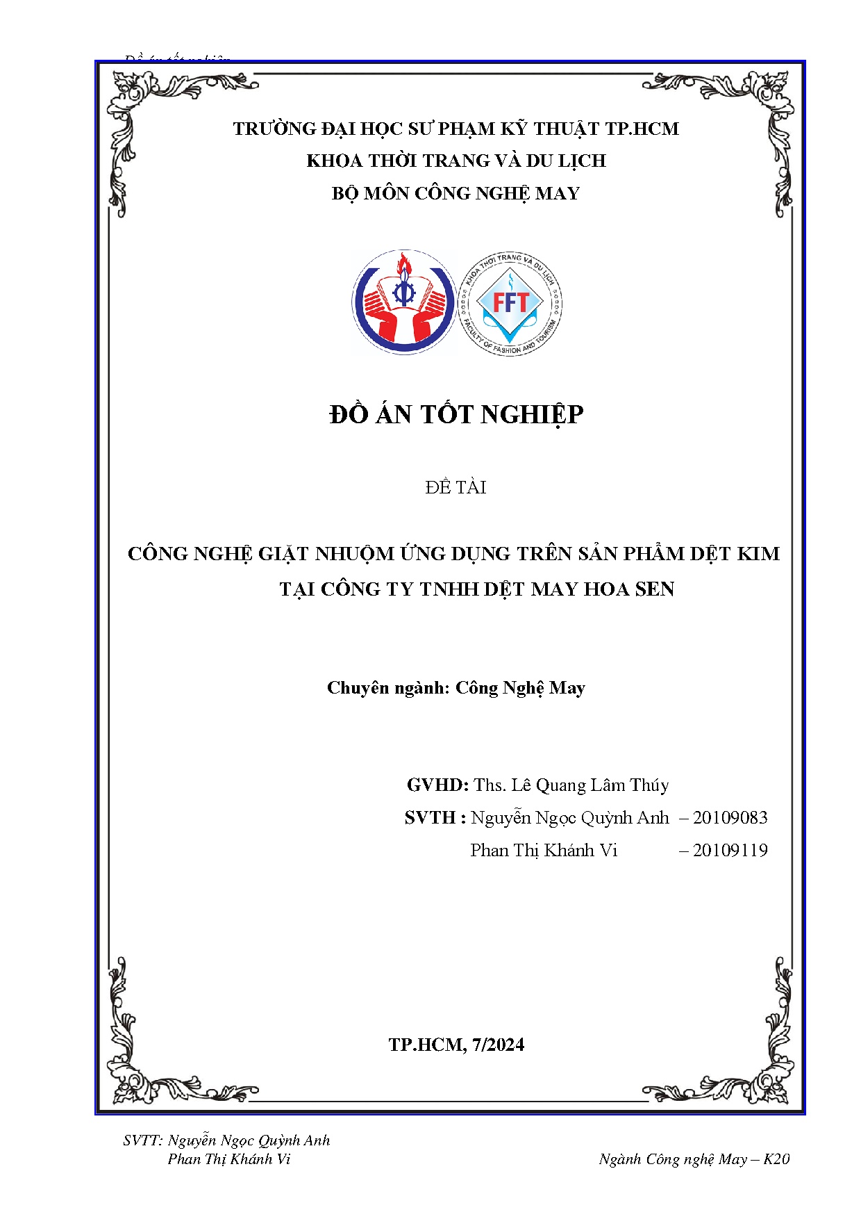 Đồ án tốt nghiệp - Công nghệ giặt nhuộm ứng dụng trên sản phẩm dệt kim tại công ty TNHH dệt may HS