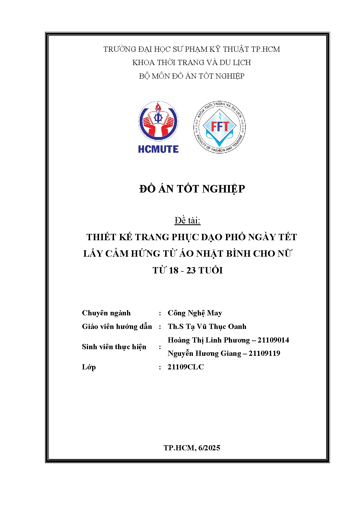 Đồ án tốt nghiệp - Thiết kế trang phục dạo phố ngày Tết lấy cảm hứng từ áo Nhật Bình cho NT 1 - 2 T