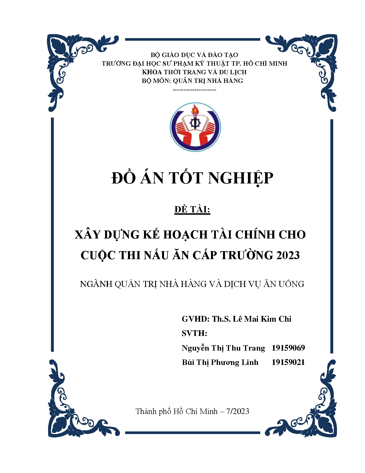 Đồ án tốt nghiệp - Xây dựng kế hoạch tài chính cho Cuộc thi nấu ăn cấp trường 2023