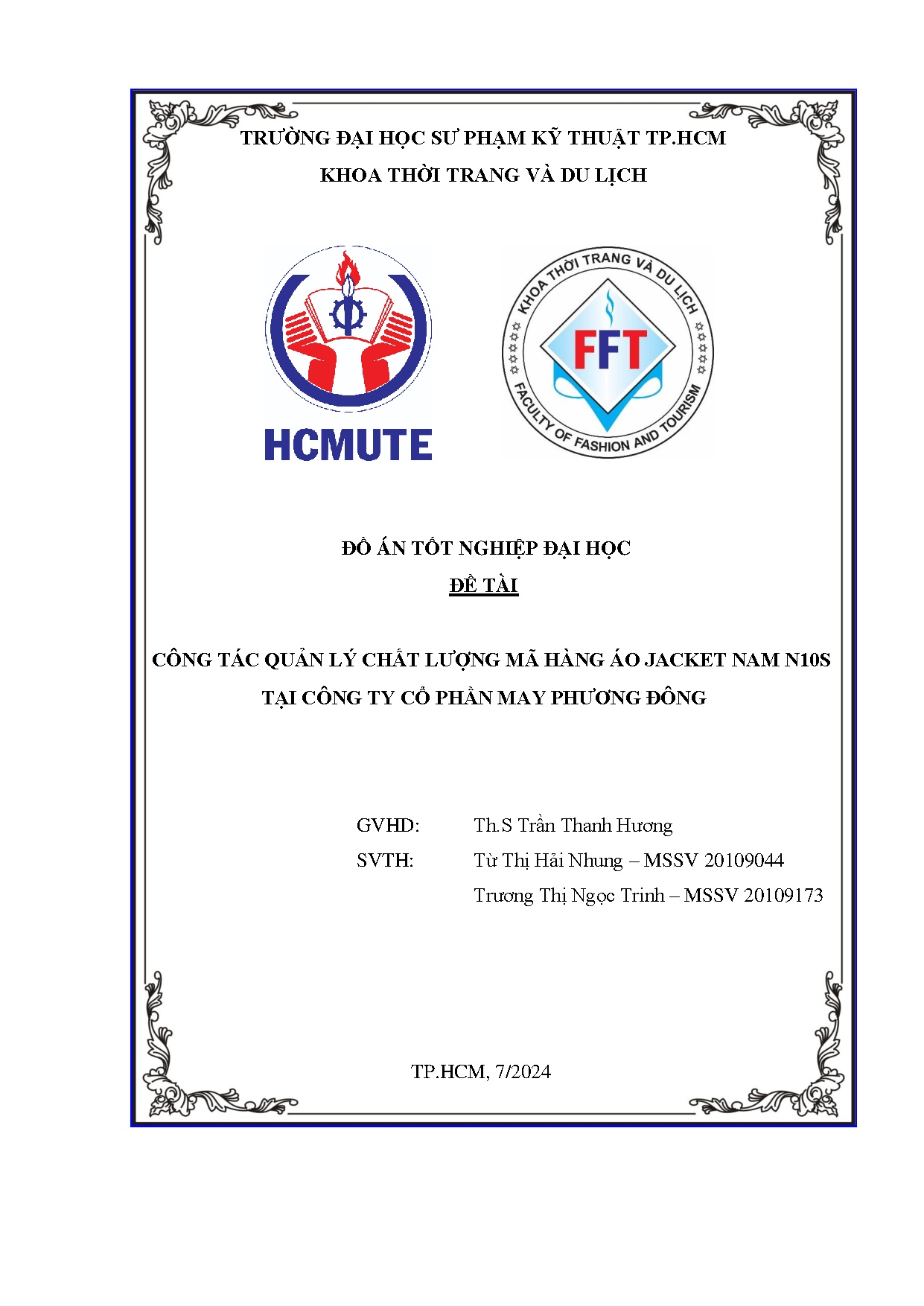 Đồ án tốt nghiệp - Công tác quản lý chất lượng mã hàng áo Jacket nam N10S tại công ty cổ phần may PĐ