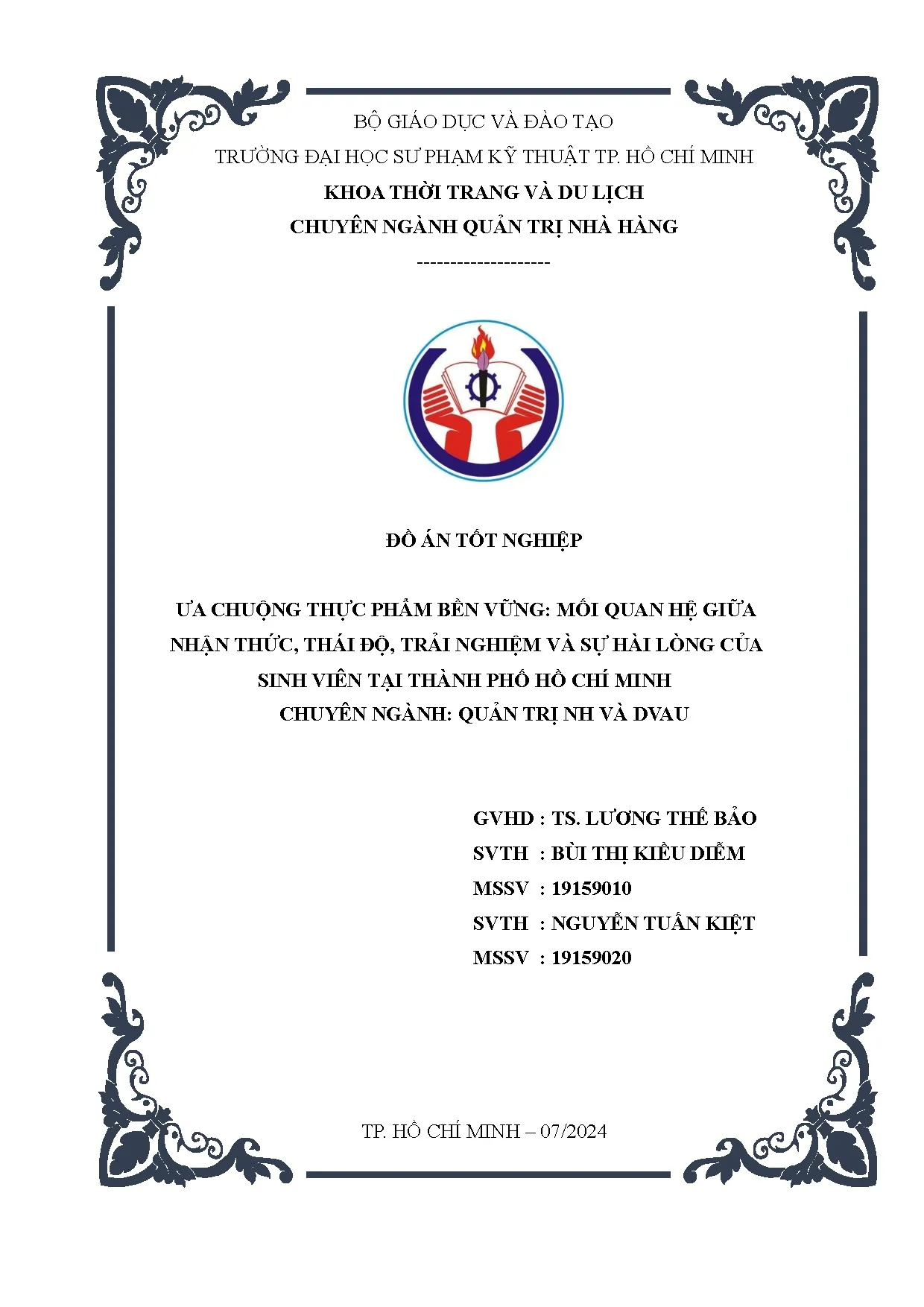 Đồ án tốt nghiệp - Ưu chuộng thực phẩm bền vững: mối quan hệ giữa nhận thức, thái ĐTNVSHLCSVTTPHCM