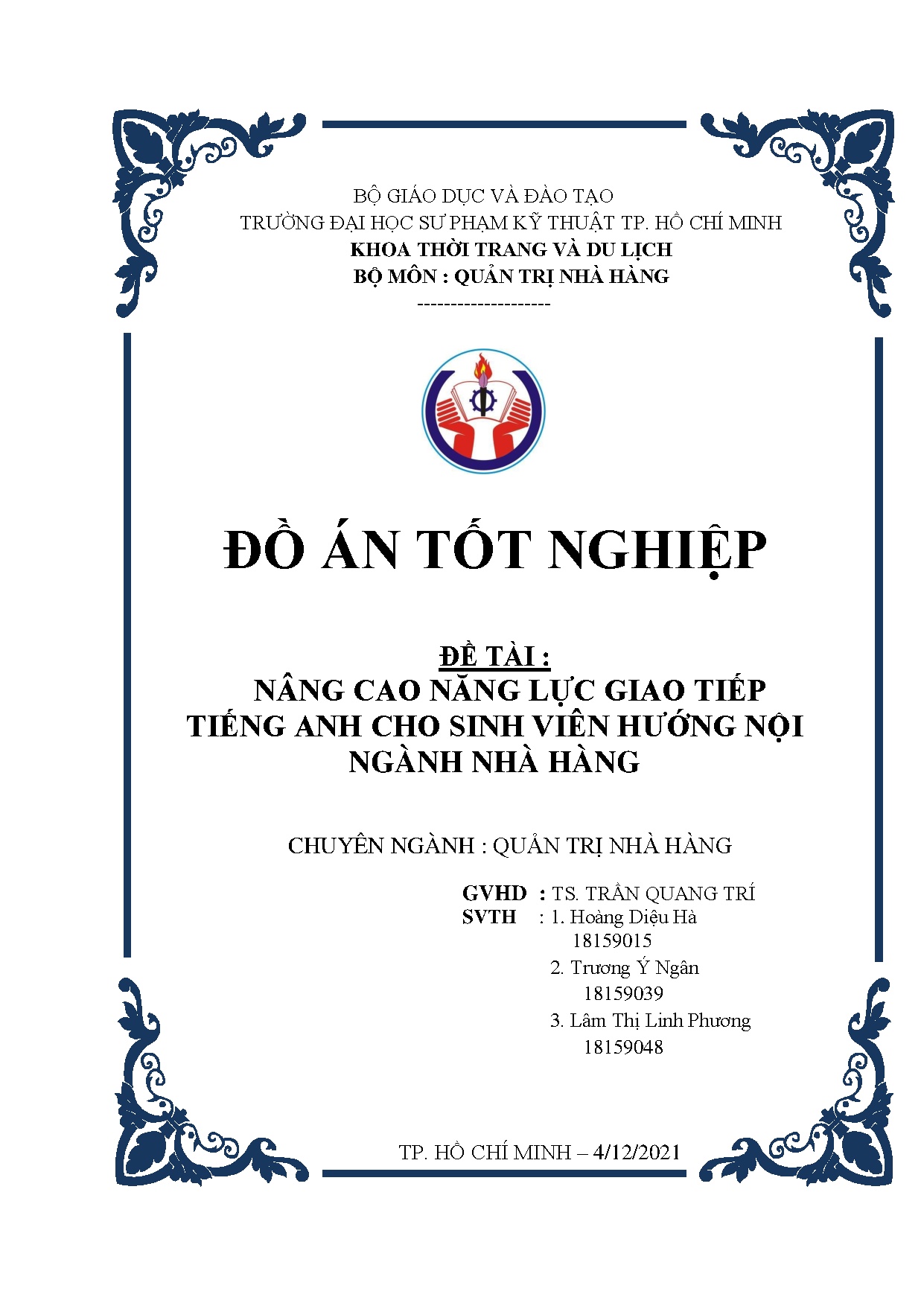 Đồ án tốt nghiệp - Nâng cao năng lực giao tiếp tiếng Anh cho sinh viên hướng nội ngành nhà hàng