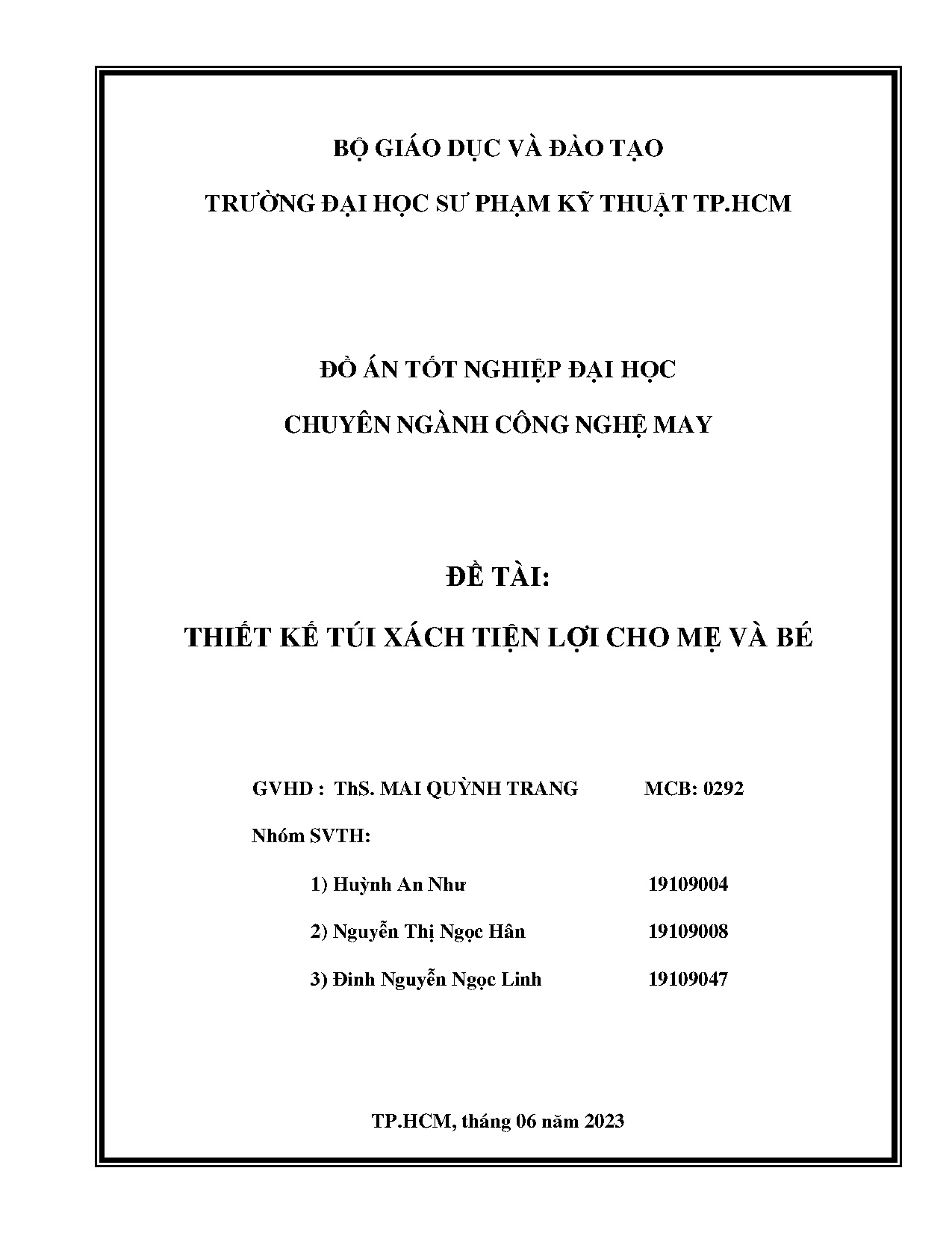 Đồ án tốt nghiệp - Thiết kế túi xách tiện lợi cho mẹ và bé