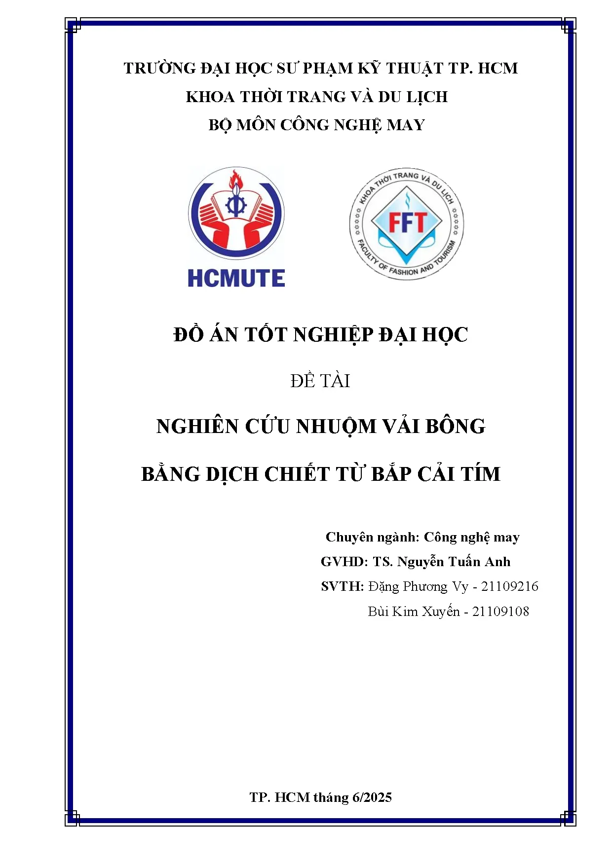 Đồ án tốt nghiệp - Nghiên cứu nhuộm vải bông bằng dịch chiết từ bắp cải tím