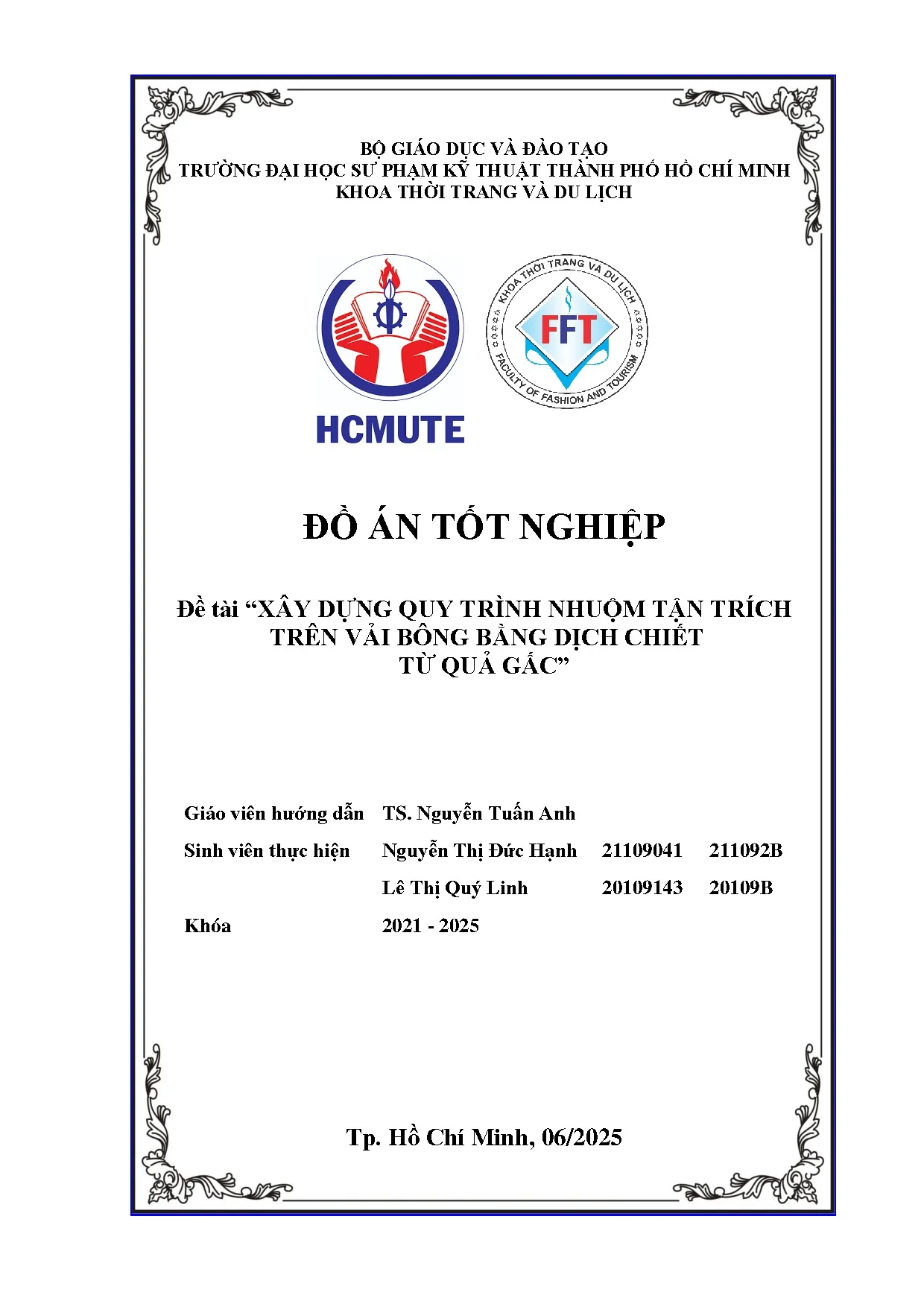 Đồ án tốt nghiệp - Xây dựng quy trình nhuộm tận trích trên vải bông bằng dịch chiết từ quả gấc