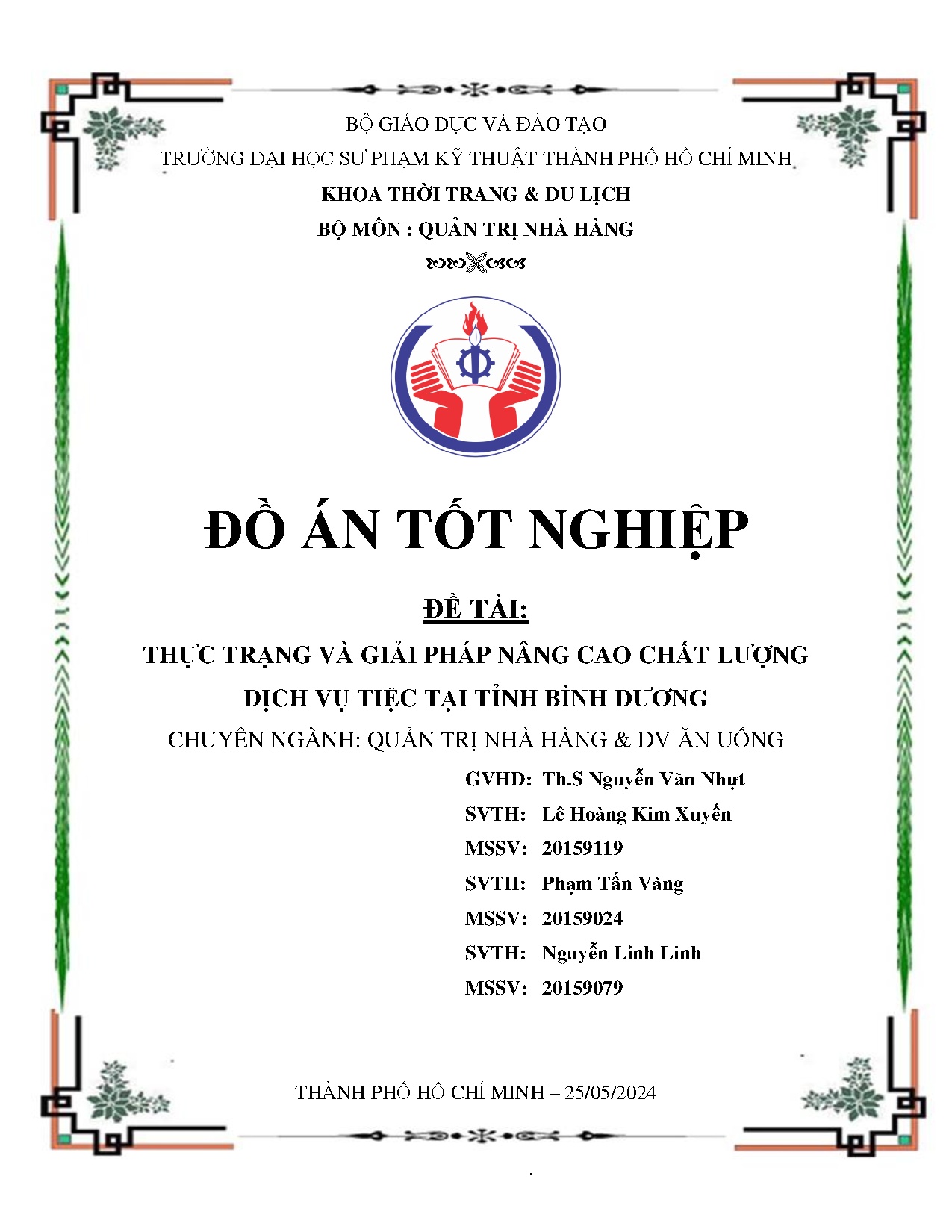 Đồ án tốt nghiệp - Thực trạng và giải pháp nâng cao chất lượng dịch vụ tiệc tại tỉnh Bình Dương