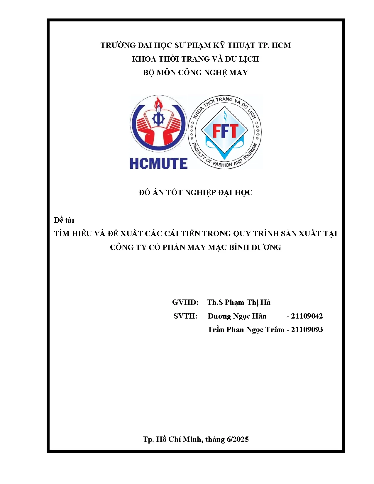 Đồ án tốt nghiệp - Tìm hiểu và đề xuất các cải tiến trong quy trình sản xuất tại Công ty cổ PMMBD