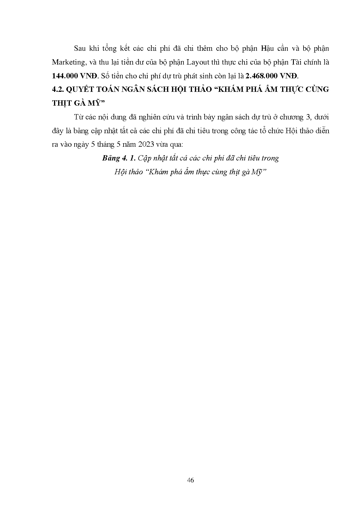 Đồ án tốt nghiệp - Xây dựng kế hoạch tài chính cho Hội thảo cấp trường 2023 - Trang 72