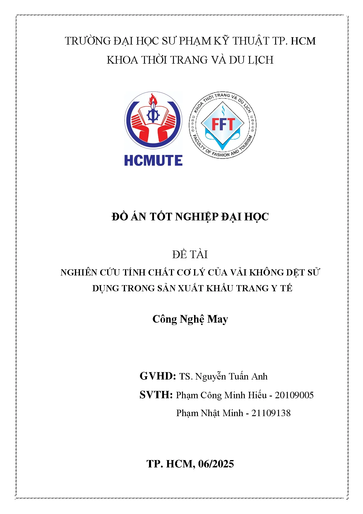 Đồ án tốt nghiệp - Nghiên cứu tính chất cơ lý của vải không dệt sử dụng trong sản xuất khẩu T y T