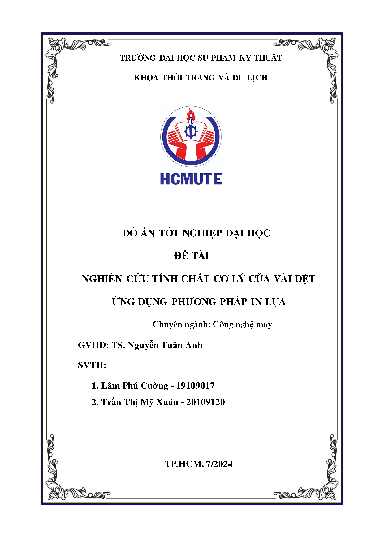 Đồ án tốt nghiệp - Nghiên cứu tính chất cơ lý của vải dệt ứng dụng phương pháp in lụa