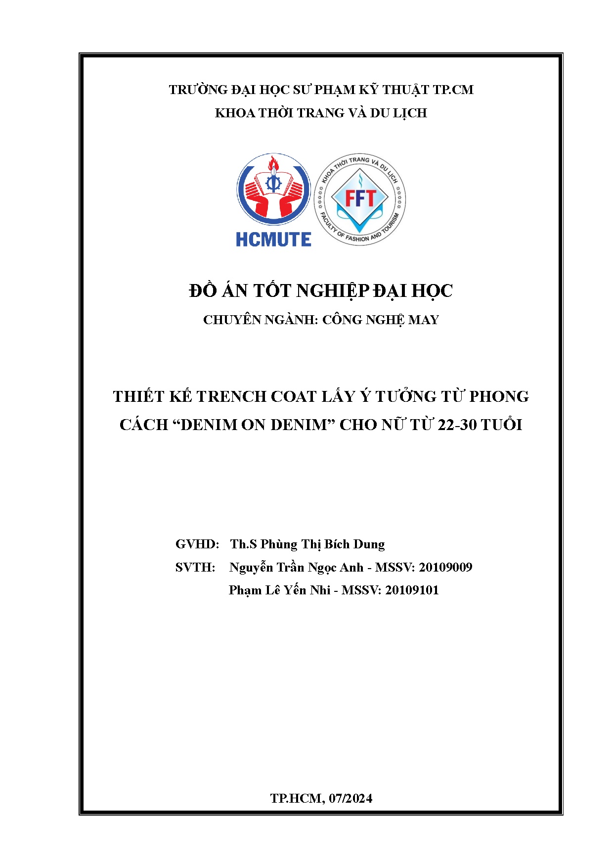 Đồ án tốt nghiệp - Thiết kế trench coat lấy ý tưởng từ phong cách Denim on Denim cho nữ từ 2 - 3 T