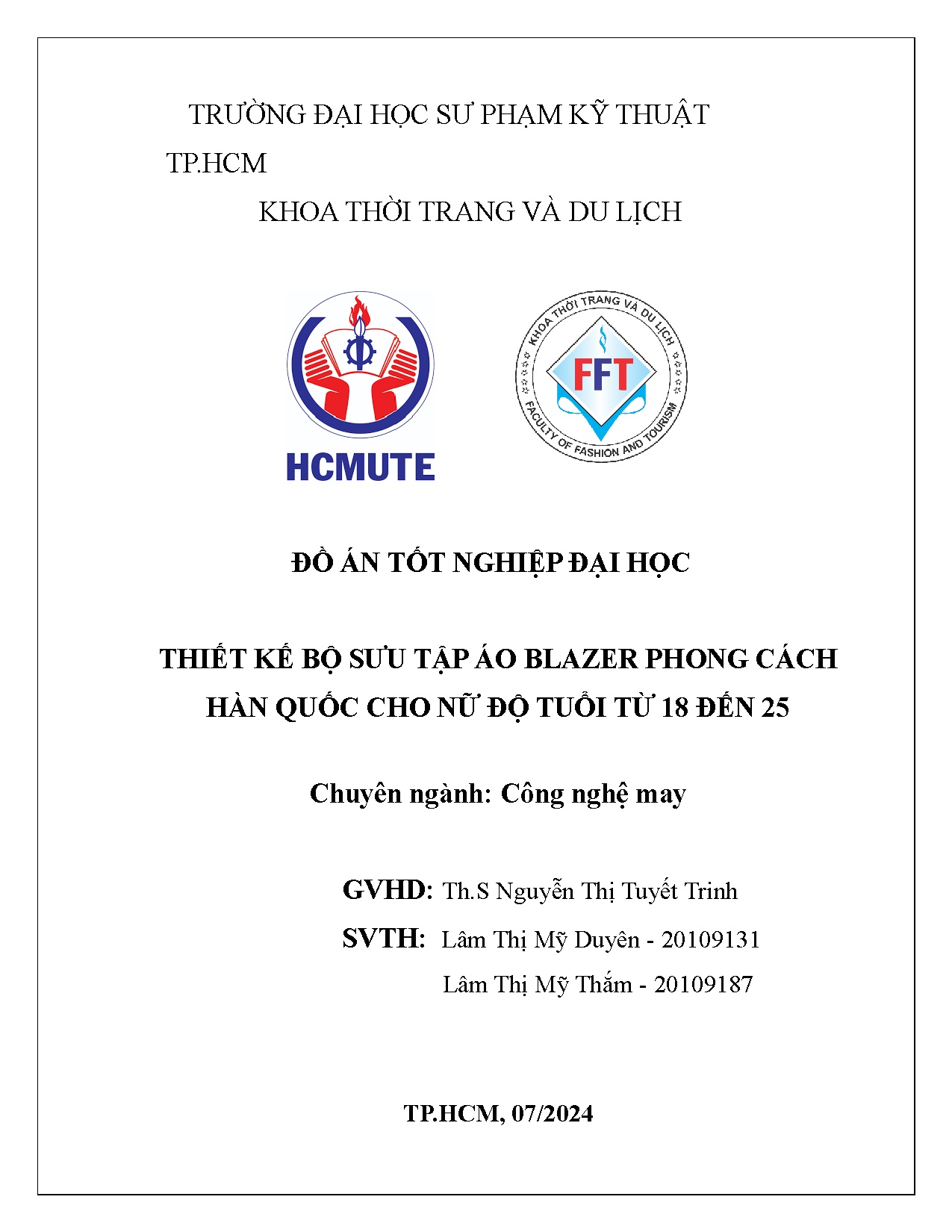 Đồ án tốt nghiệp - Thiết kế bộ sưu tập áo Blazer phong cách Hàn Quốc cho nữ độ tuổi từ 18 đến 25