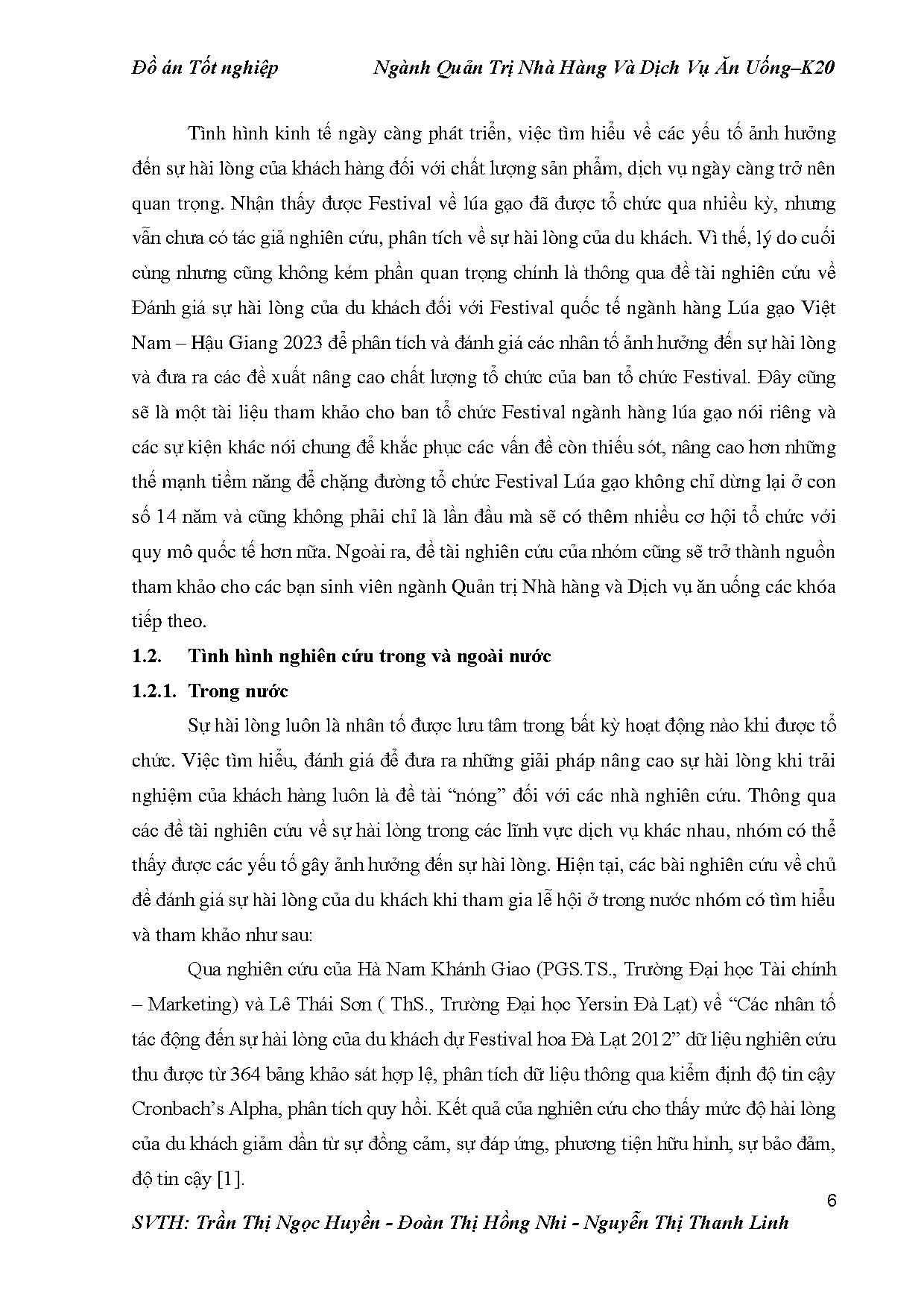 Đồ án tốt nghiệp - Đánh giá sự hài lòng của du khách đối với Festival Quốc tế ngành hàng lúa GVNG 2 - Trang 24