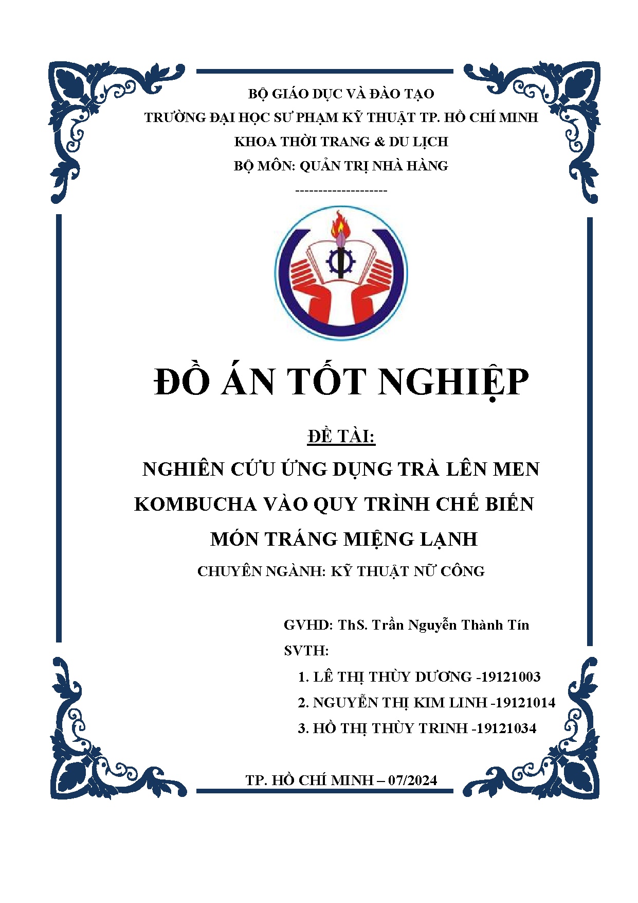 Đồ án tốt nghiệp - Nghiên cứu ứng dụng trà lên men Kombucha và quy trình chế biến món tráng miệng L