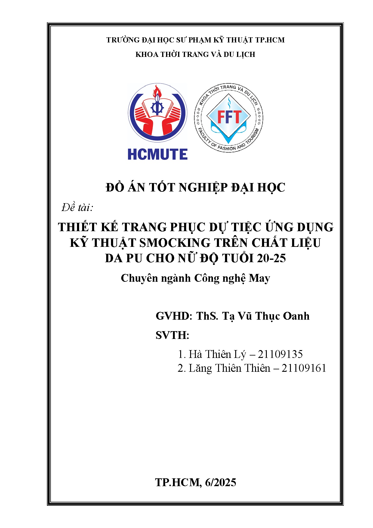 Đồ án tốt nghiệp - Thiết kế trang phục dự tiệc ứng dụng kỹ thuật Smocking trên chất LDPCNĐT 2 Đ 2