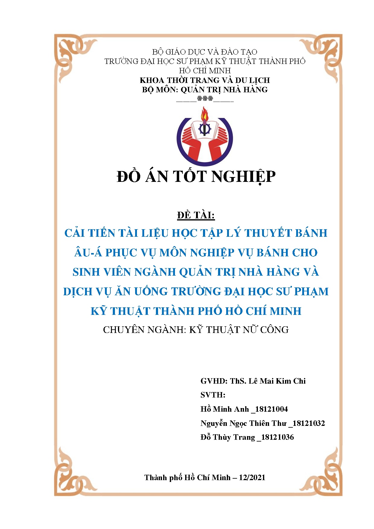 Đồ án tốt nghiệp - Cải tiến tài liệu học tập lý thuyết bánh Âu-Á phục VMNVBCSVNQTNHVDVĂUTĐHSPKTTPHCM